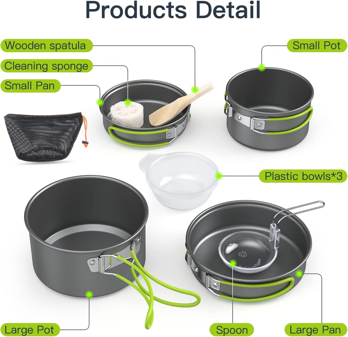 Lixada Camping Cookware Set,11PCS Camping Cookware Mess Kit with Non-Stick Lightweight Pot Pan Bowls Set for Outdoor Camping Backpacking Outdoor Picnic