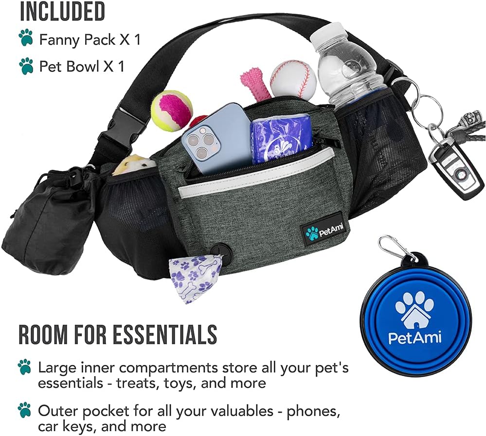 PetAmi Dog Fanny Pack, Treat Pouch for Dog Walking Training, Dark Gray