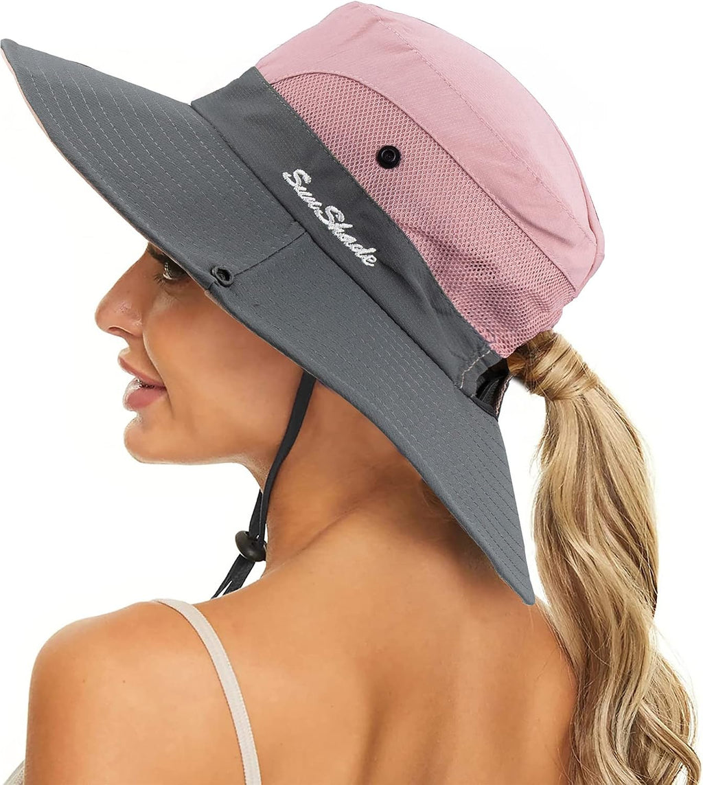 Woman Summer Sun-Hat Ponytail-Outdoor UV-Protection Wide Brim Foldable Hat