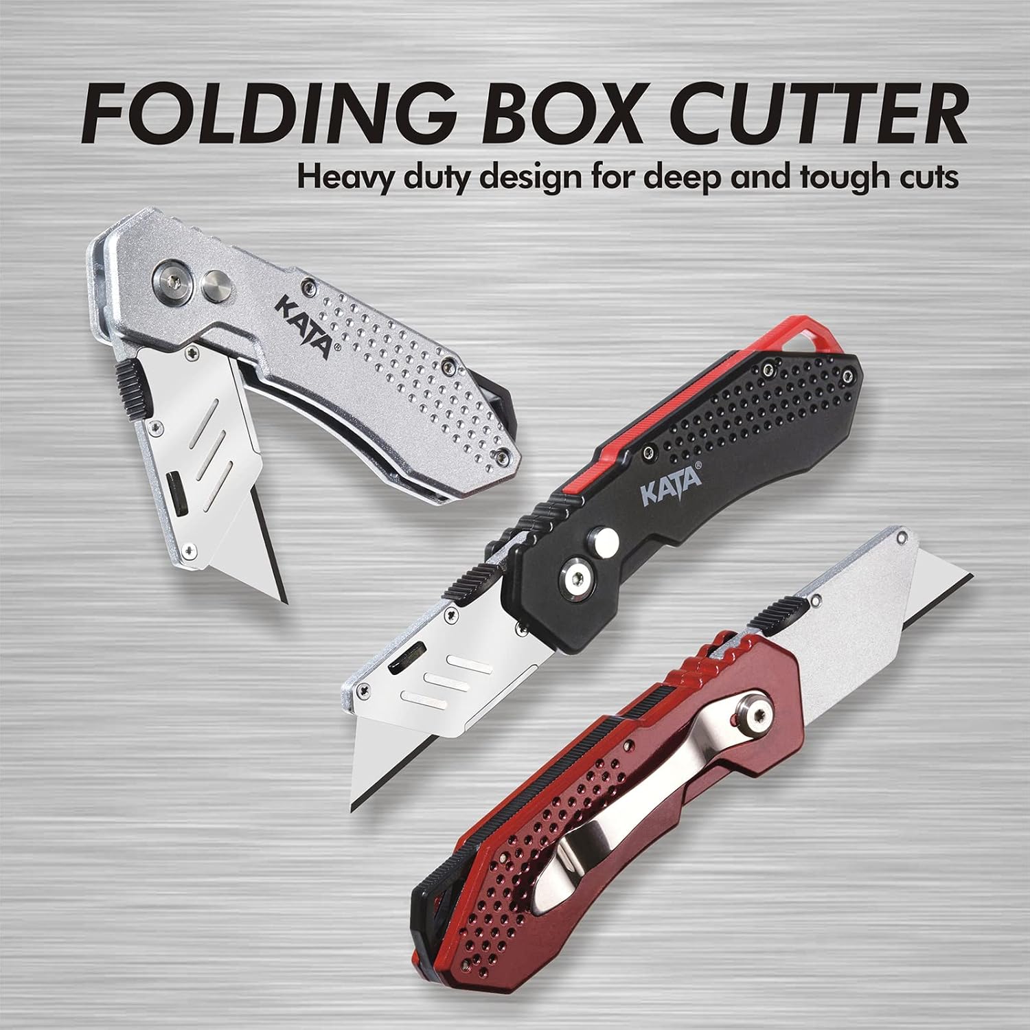 KATA 3 Pack Folding Utility Knife Set, Heavy Duty Box Cutters with Blades