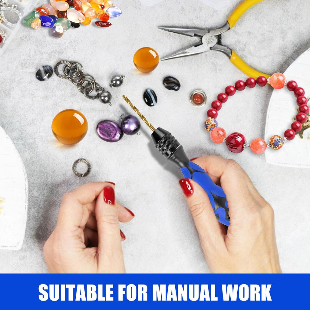 Hand Vise Hand Drill Manual Adjustable Pin Vise 0.8~6.5mm with 13 Pcs Drill Bits HSS Twist Drill Bits Set(0.8mm-6.5mm) for Wood, Jewelry, Plastic, Beads Etc