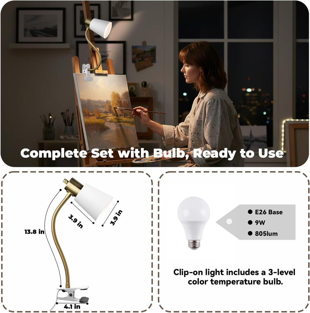 LALISU Desk lamp Eye-Caring Table Lamps 360°Rotation Gooseneck Clip on Lamp