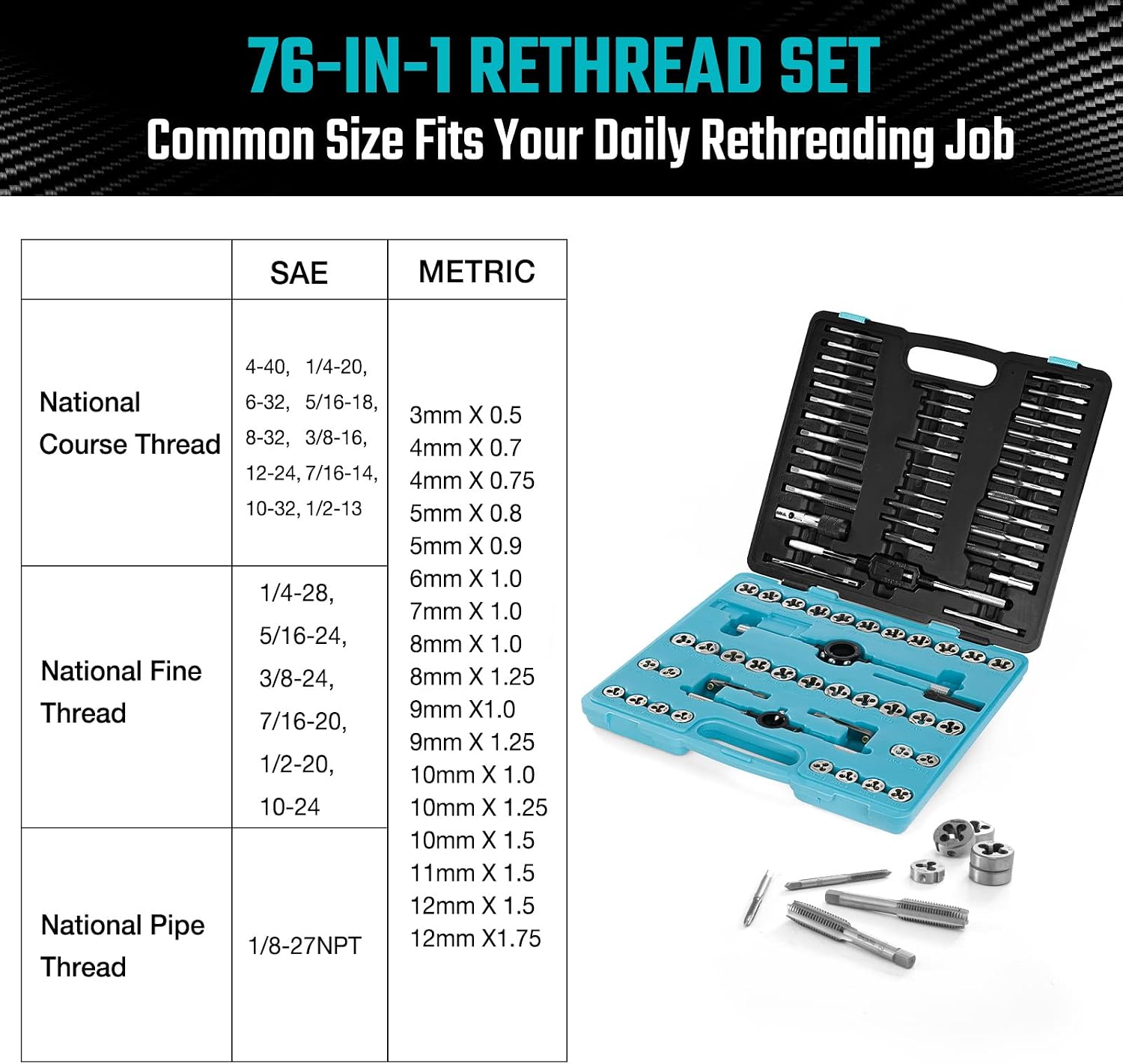 DURATECH 76-Piece Tap and Die Set