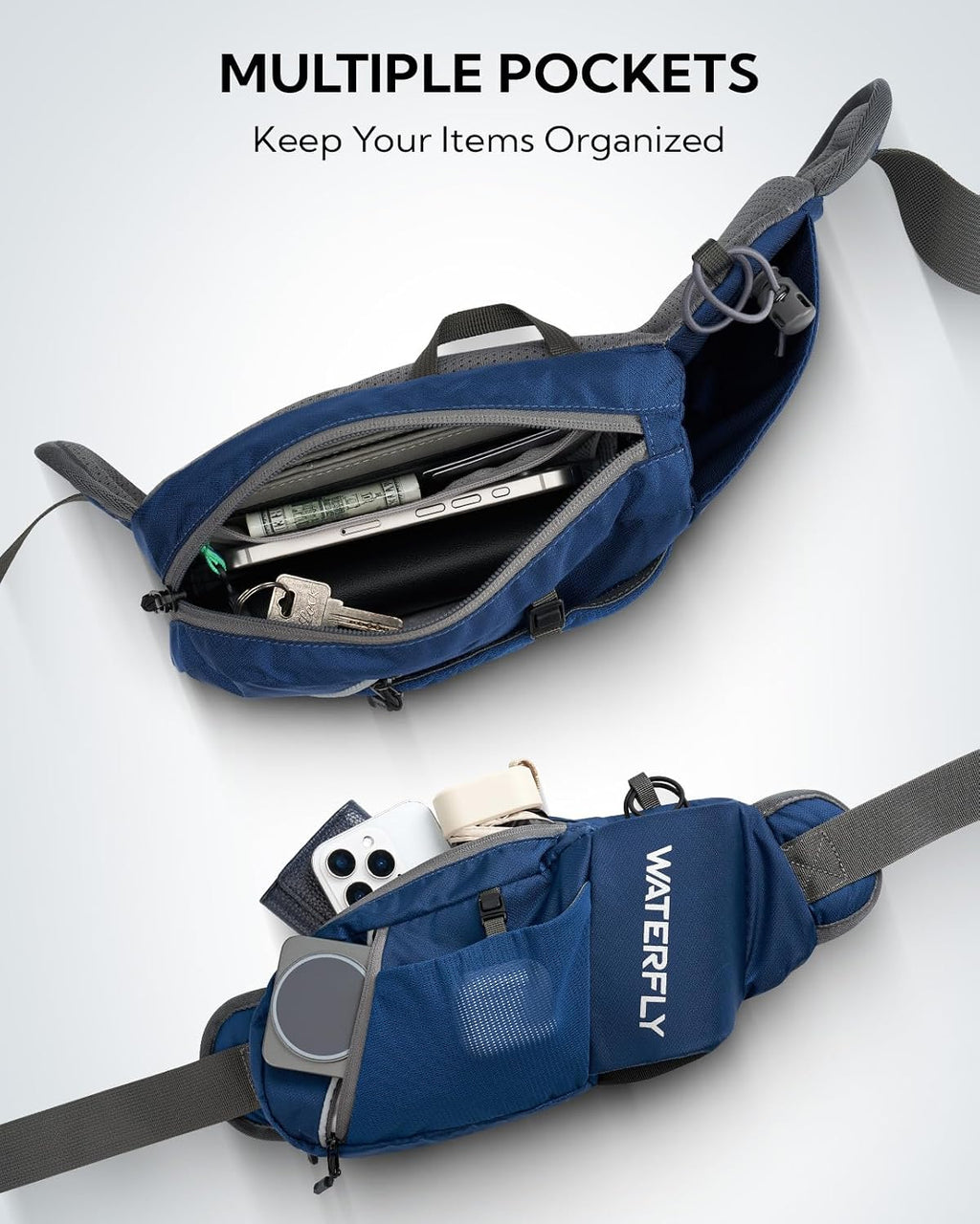 WATERFLY Water Bottle Fanny Pack, Hiking Hydration Belt for Women Men