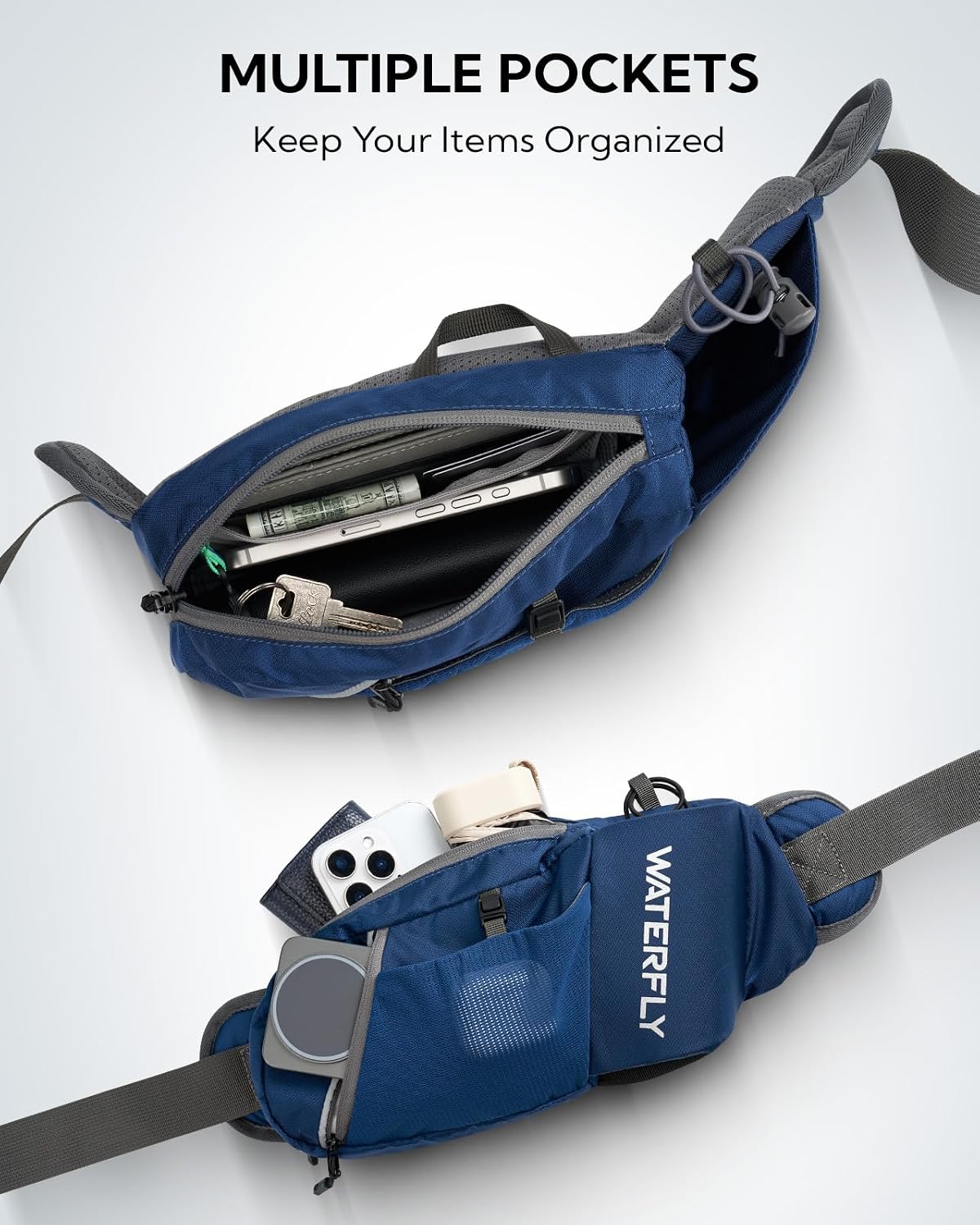 WATERFLY Water Bottle Fanny Pack, Hiking Hydration Belt for Women Men