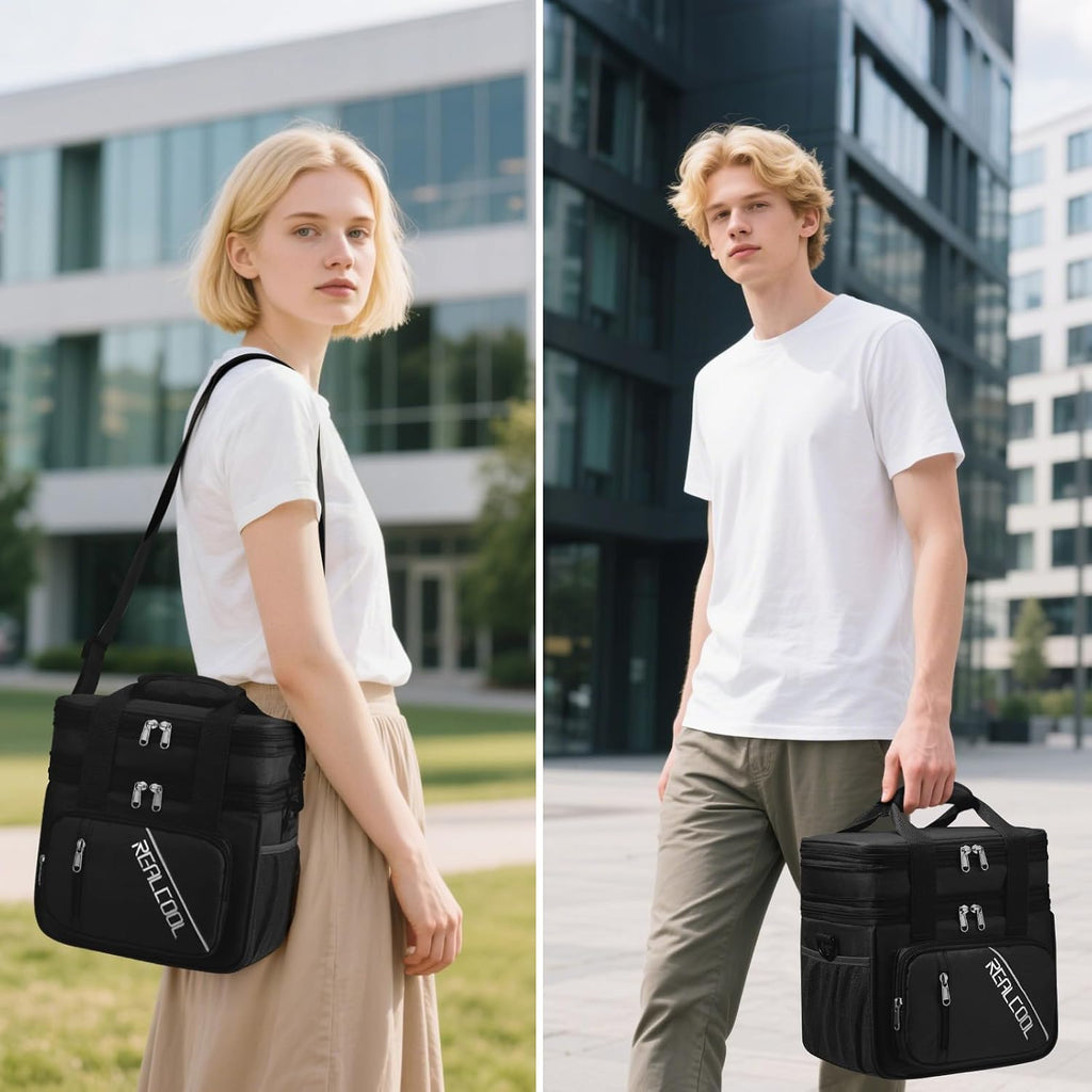 RealCool Insulated Lunch Bag, Portable Double Deck Lunch Box for Men Women