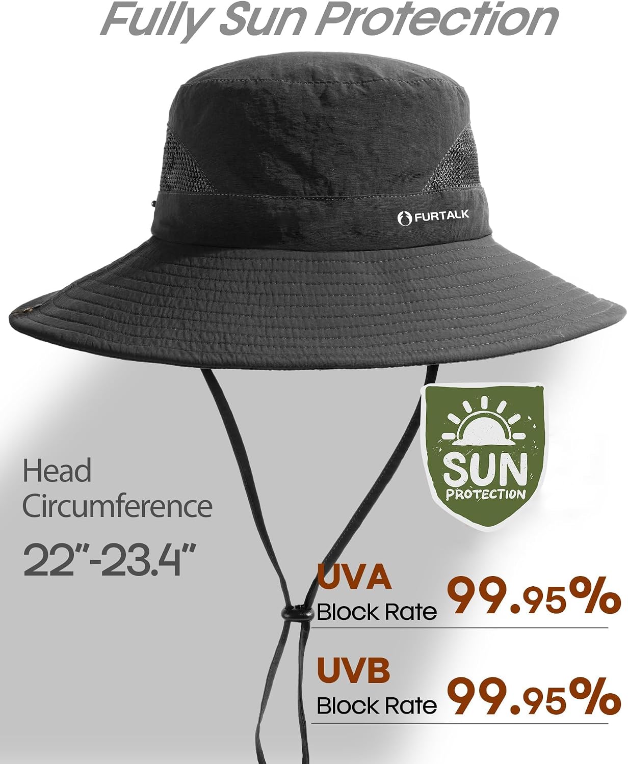 FURTALK Mens Bucket Sun Hat UPF Protection Wide Brim Breathable Fishing Hat