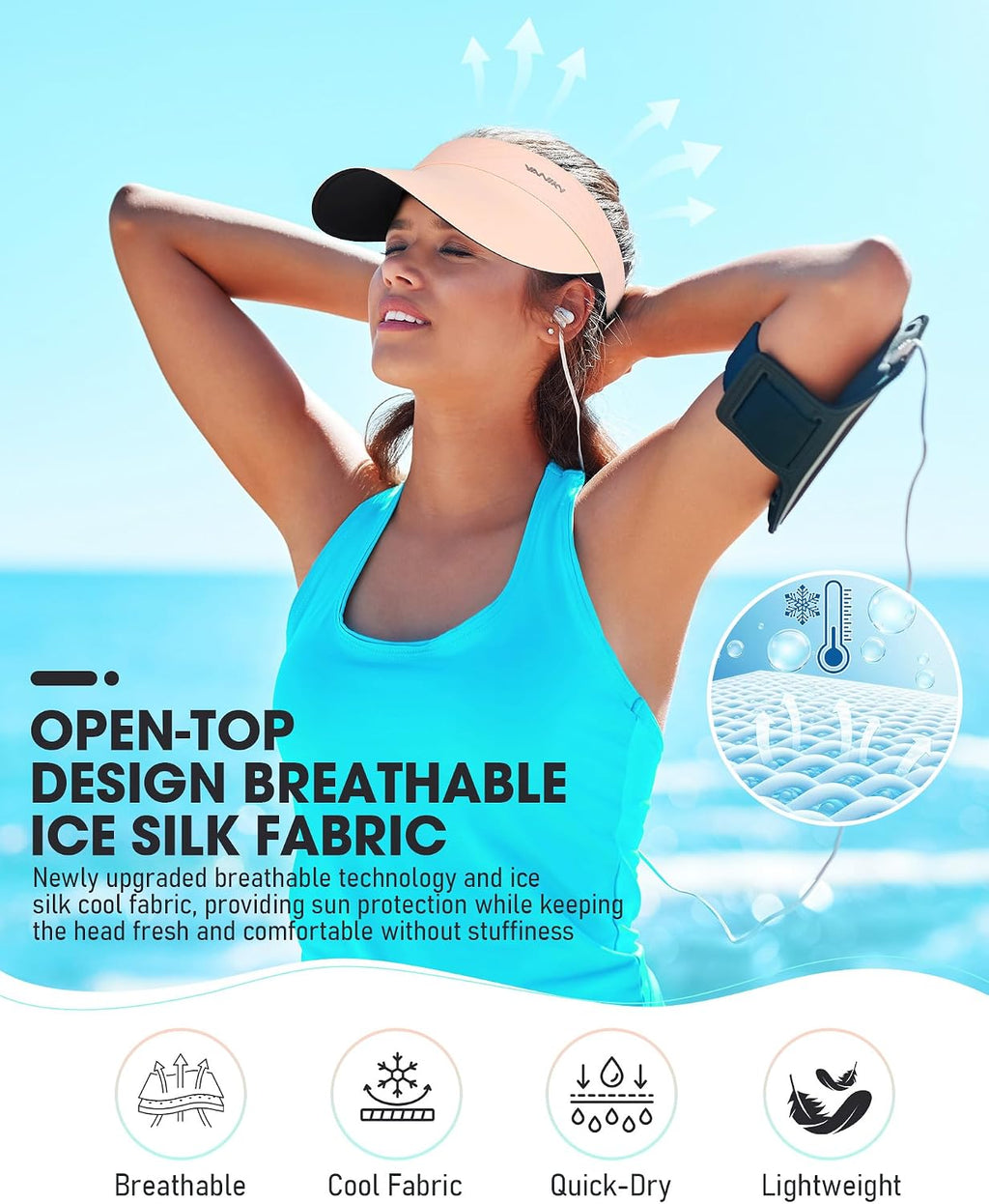 YANIKY Sun Visor Hat for Women,UPF50+ Seamless Sun Hats Men Women Lightweight Sports Cap Stretchy Ponytail Hat for Outdoor