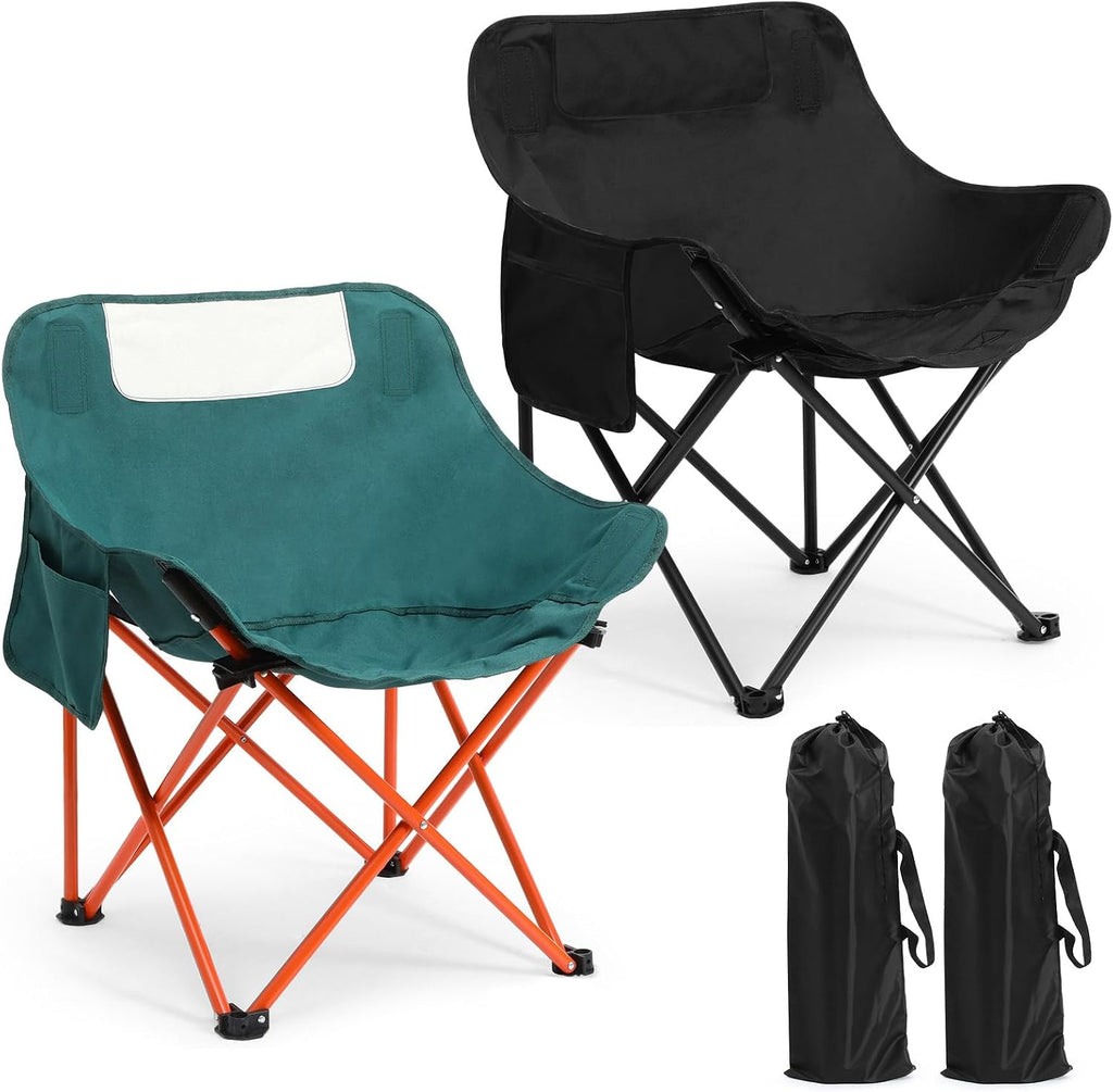 2 Pack Folding Camping Chairs Portable, Black, Green, Solid Color