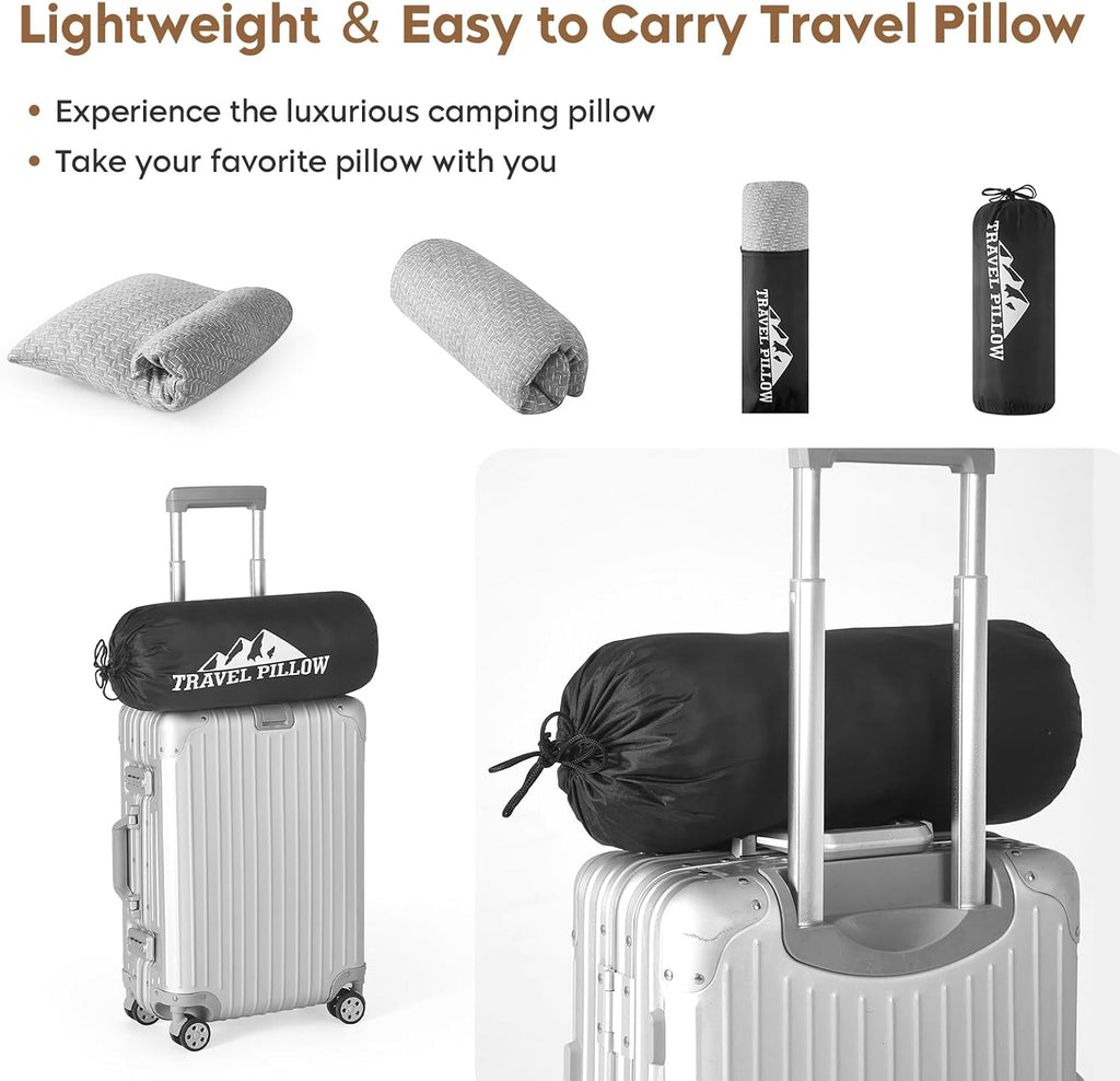 Travel Pillow Compressible Camping Memory Foam Pillow - Dark Grey M Size, Light Grey S Size, Ideal Backpacking, Airplane and Car