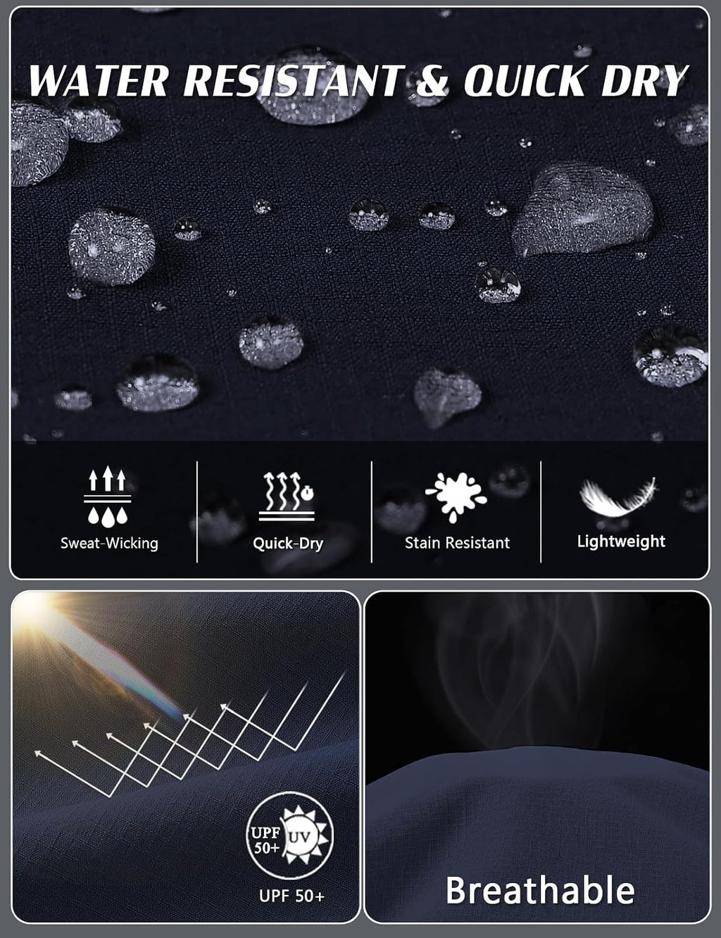 SPOSULEI Mens Lightweight Cargo Hiking Outdoor Quick Dry Work Tactical Pants 6 Pockets Water Resistant Fishing Travel Pants