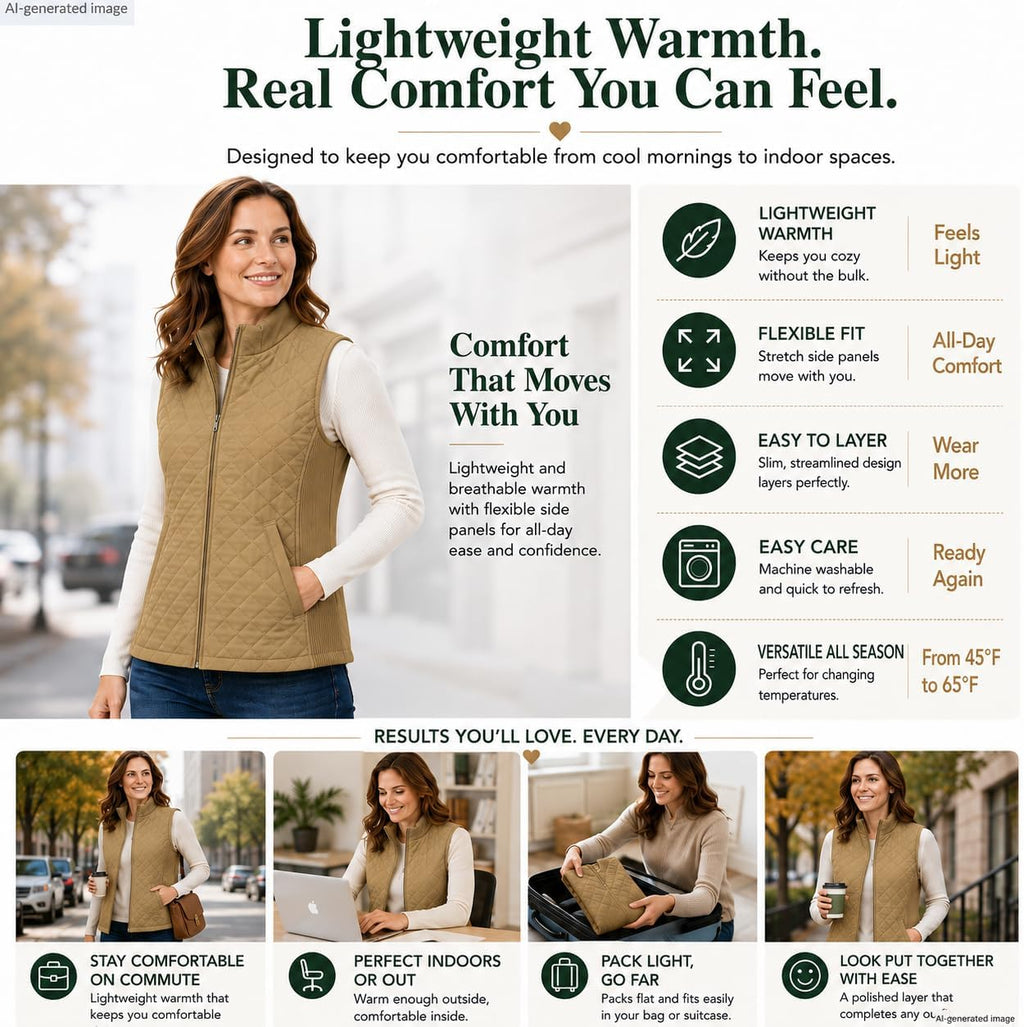 Bienzoe Womens Lightweight Quilted Vest: Warm Daily Layer