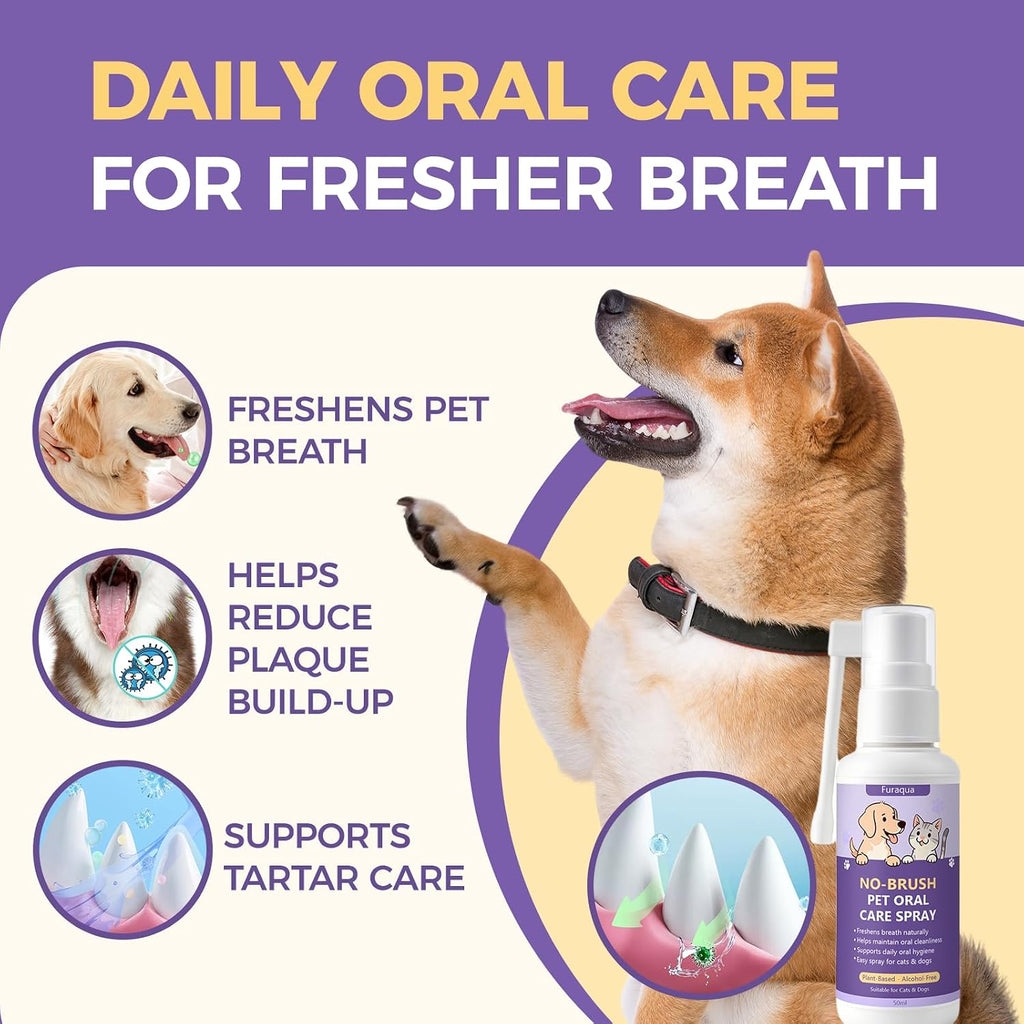 Furaqua Pet Dental Spray, Cleaning Spray for Dogs Teeth, Pet Breath Freshener – Dog Oral Care & Cat Teeth Cleaning - Targets Bad Breath, Plaque & Tartar - No Brushing(1)