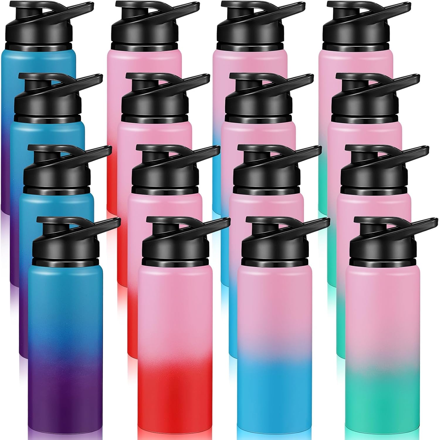 Mimorou 16 Pack Aluminum Water Bottles Bulk,Blue, Black, Red, Gray,17 Oz