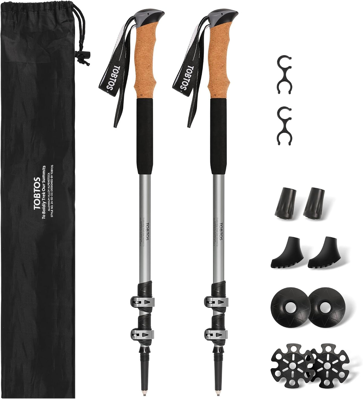 TOBTOS Trekking Poles, 2 Pack 7075 Aluminum Walking Sticks with Quick Lock, Lightweight Adjustable Hiking Sticks, Comfortable Cork Grips for Hiking, Walking & Camping