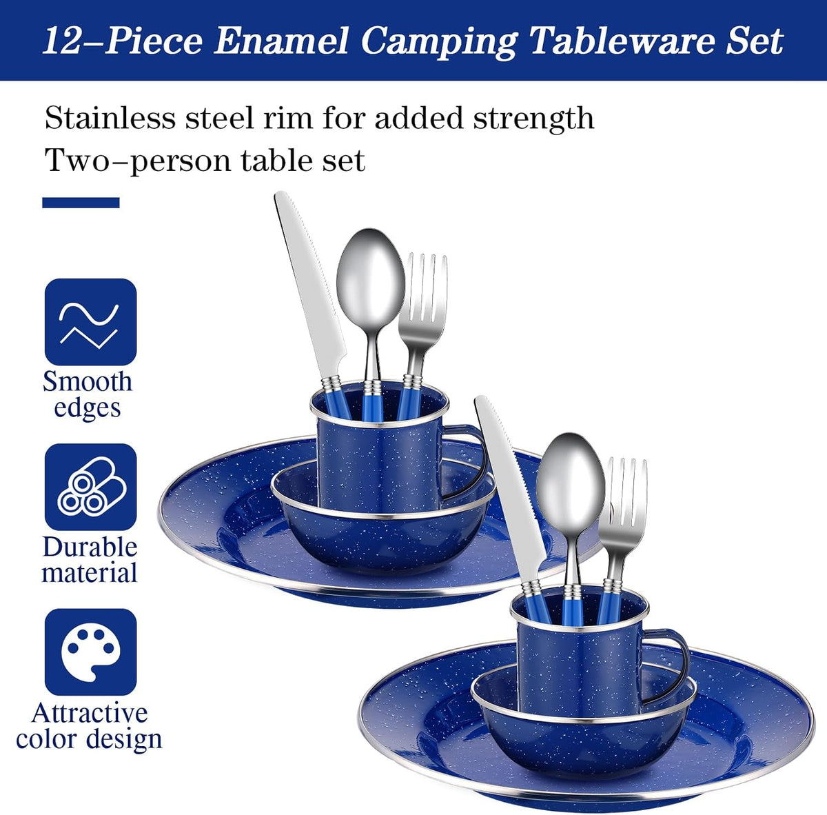 Nuogo 12 Pcs Enamel Camping Tableware Set Dinnerware Kit