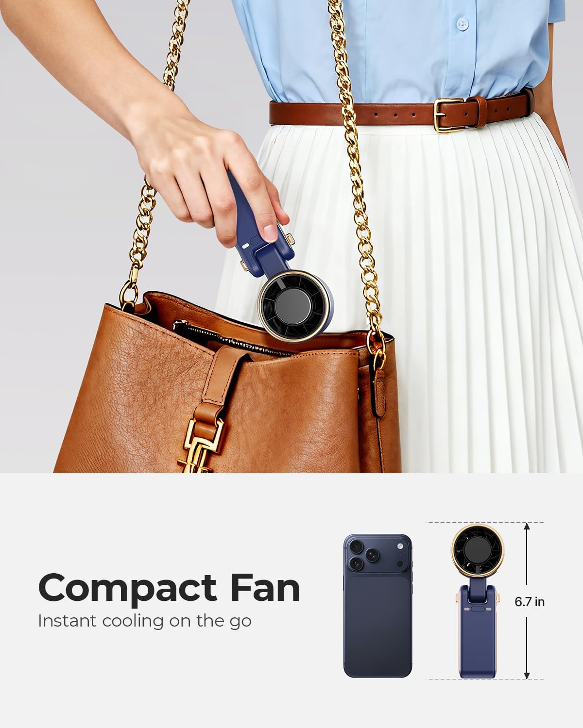 Portable Handheld Turbo Fan - 5 Gear High Speed 4000mAh Rechargeable Mini Personal Hand Fan Blow Cold Air, Battery Operated Travel Essentials, Beach Vacation, Gifts for Women, Men (Navy Blue)