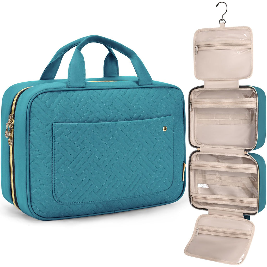 BAGSMART Toiletry Bag Travel Bag with Hanging Hook, Water-resistant Makeup Cosmetic Bag Travel Organizer for Accessories, Shampoo, Full Sized Container, Toiletries, Large-Blue