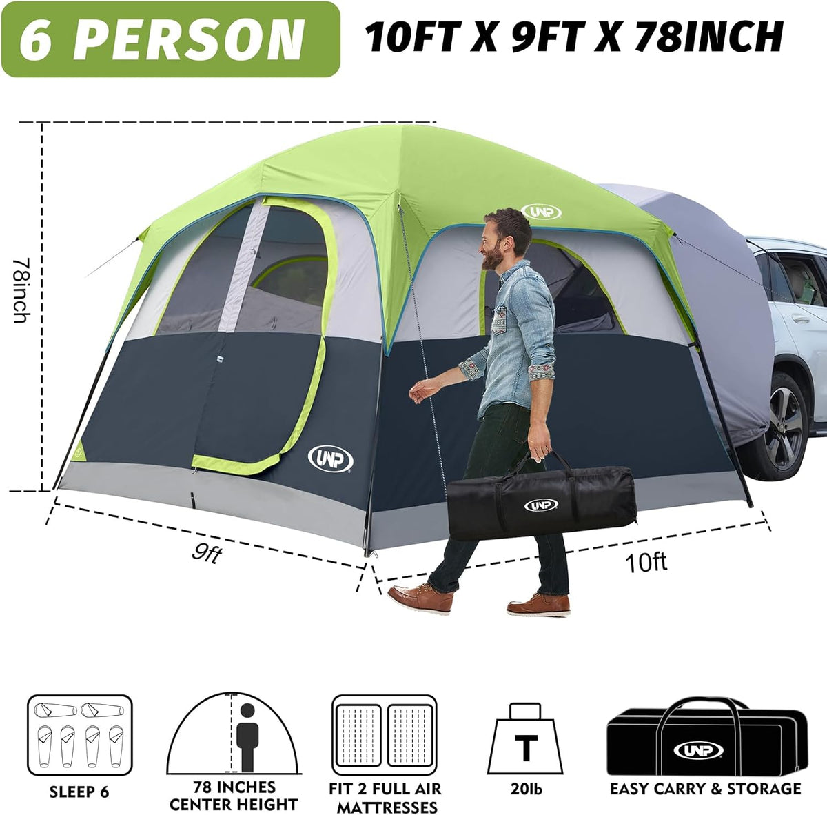UNP SUV Tents for Camping 6 Person Car Camping Tailgate Tent for Outdoor