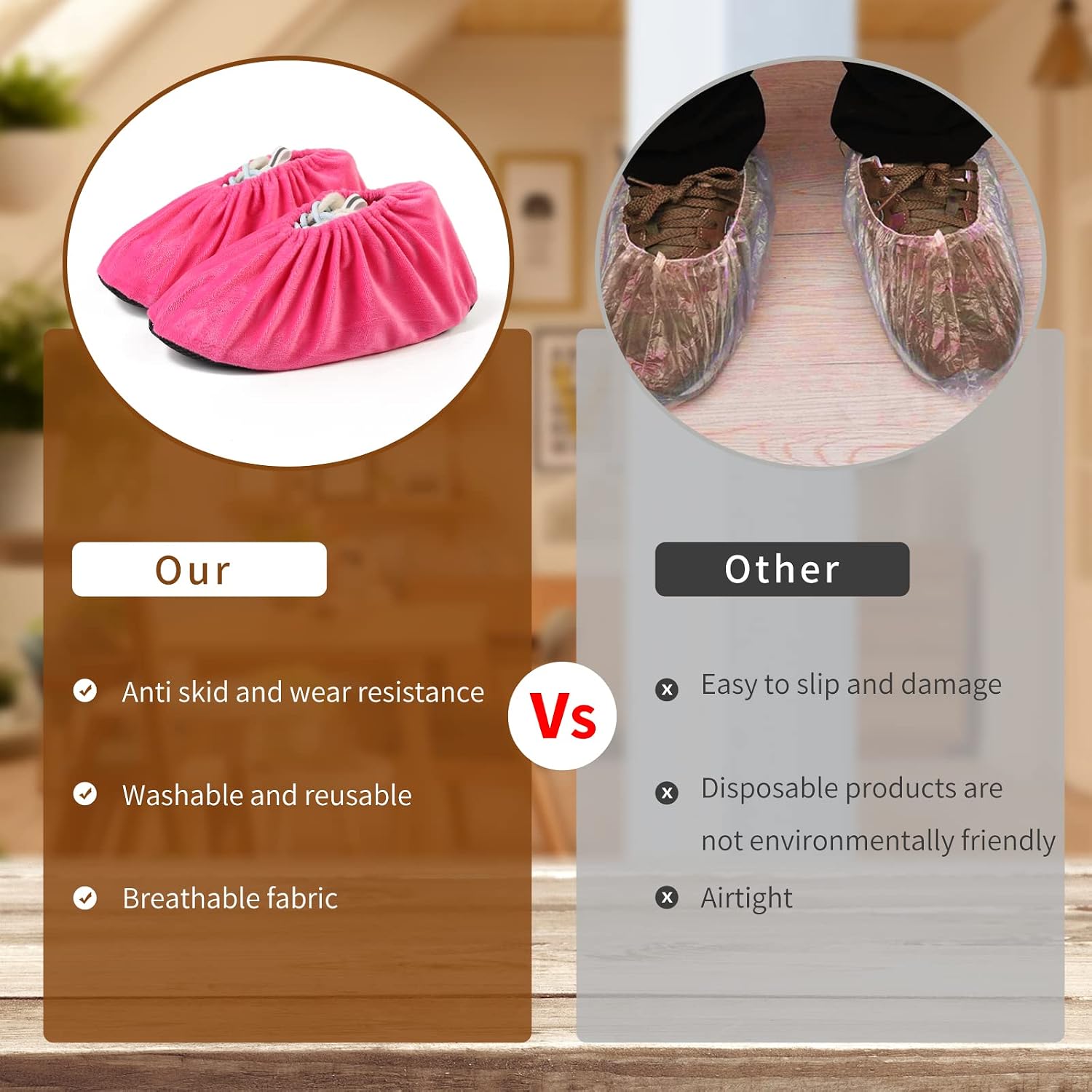 5 Pairs Reusable Shoe Covers, Non Slip Shoe Protectors Covers, Universal Soft Washable Thickened Foot Boot Shoe Covers for Indoors Home Laboratory (Pink)