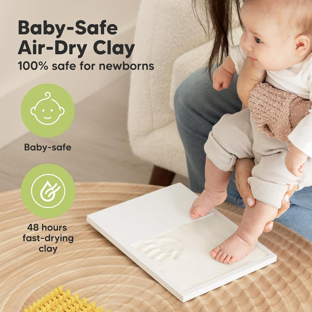 Baby Hand and Footprint Kit,Quick Dry Clay Baby Footprint Kit (Ash Wood)
