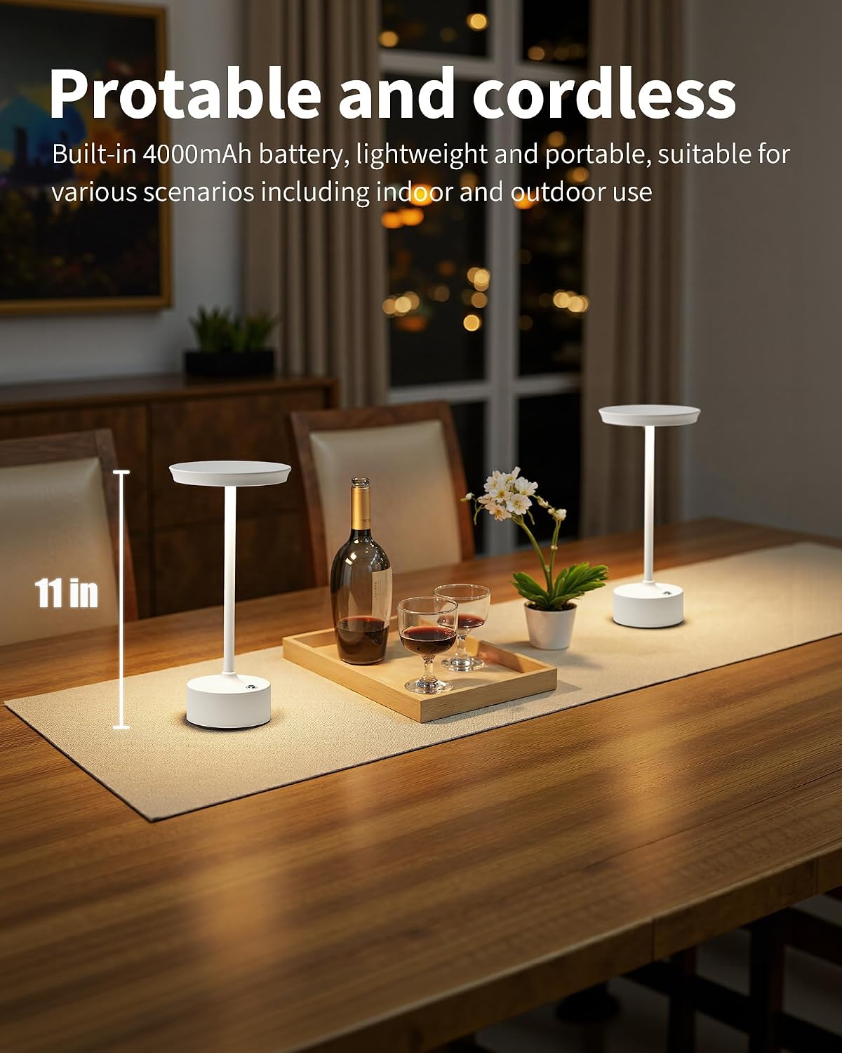 PUSU Rechargeable Table Lamps Set of 2, White Cordless Portable Desk Lamp