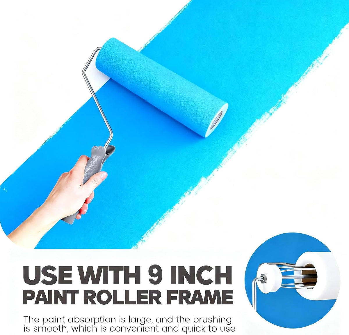 Nuenen 10 Pcs 9 Inch Foam Paint Roller, High Density Foam Paint Roller Covers Wall Paint Roller for Painting Doors Houses Cabinets Ceilings Furniture Smooth Even Finishes Flat Surfaces, White