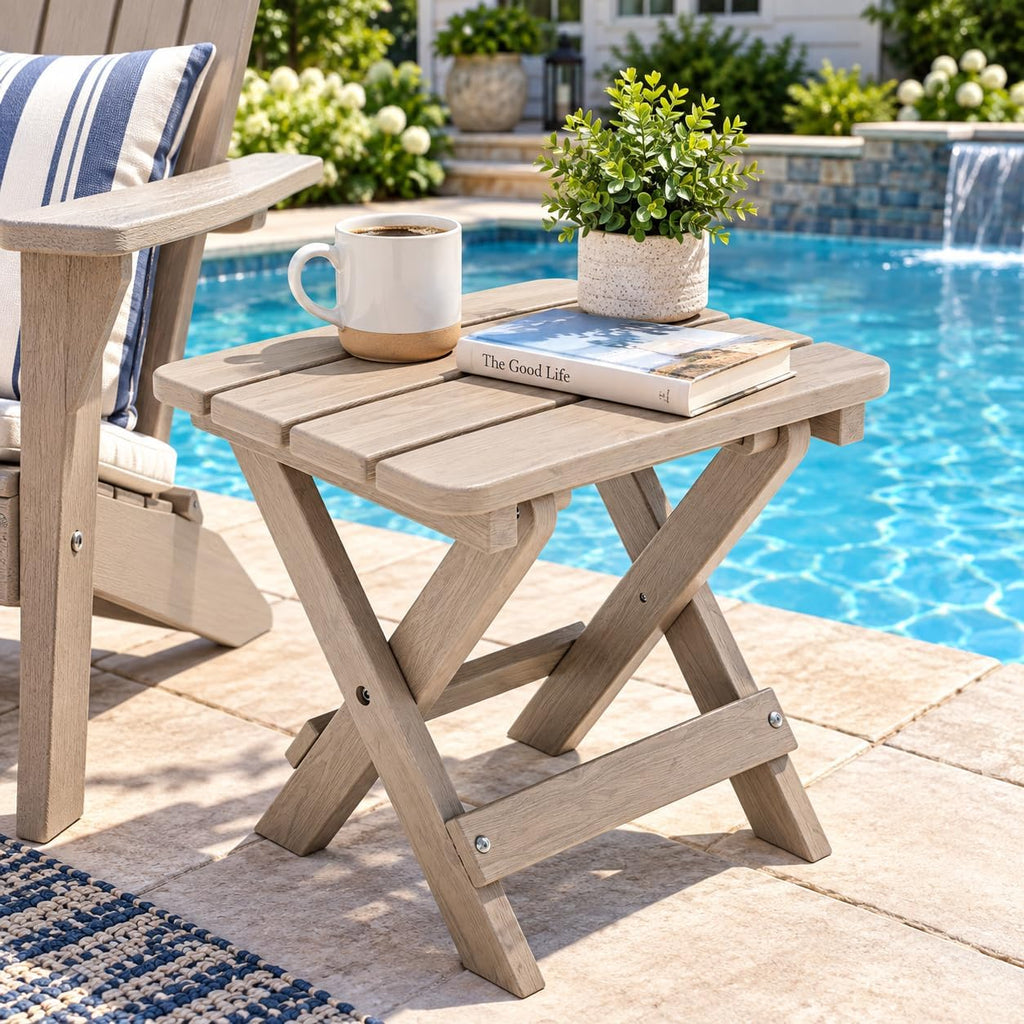 Folding Outdoor Side Table,Small HDPE Patio Table,All-Weather Compact Portable End Table for Patio,Porch,Pool,Brown,11.8" D x 15.7" W x 15.7" H