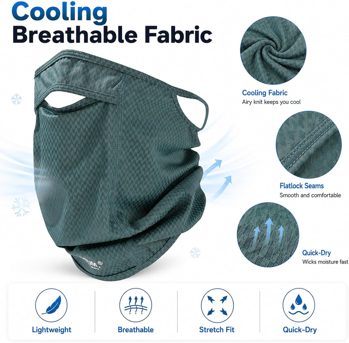 Sun Protection Face Mask with Neck Cover, Cooling Breathable Ear Loop Neck Gaiter for Fishing Cycling Running