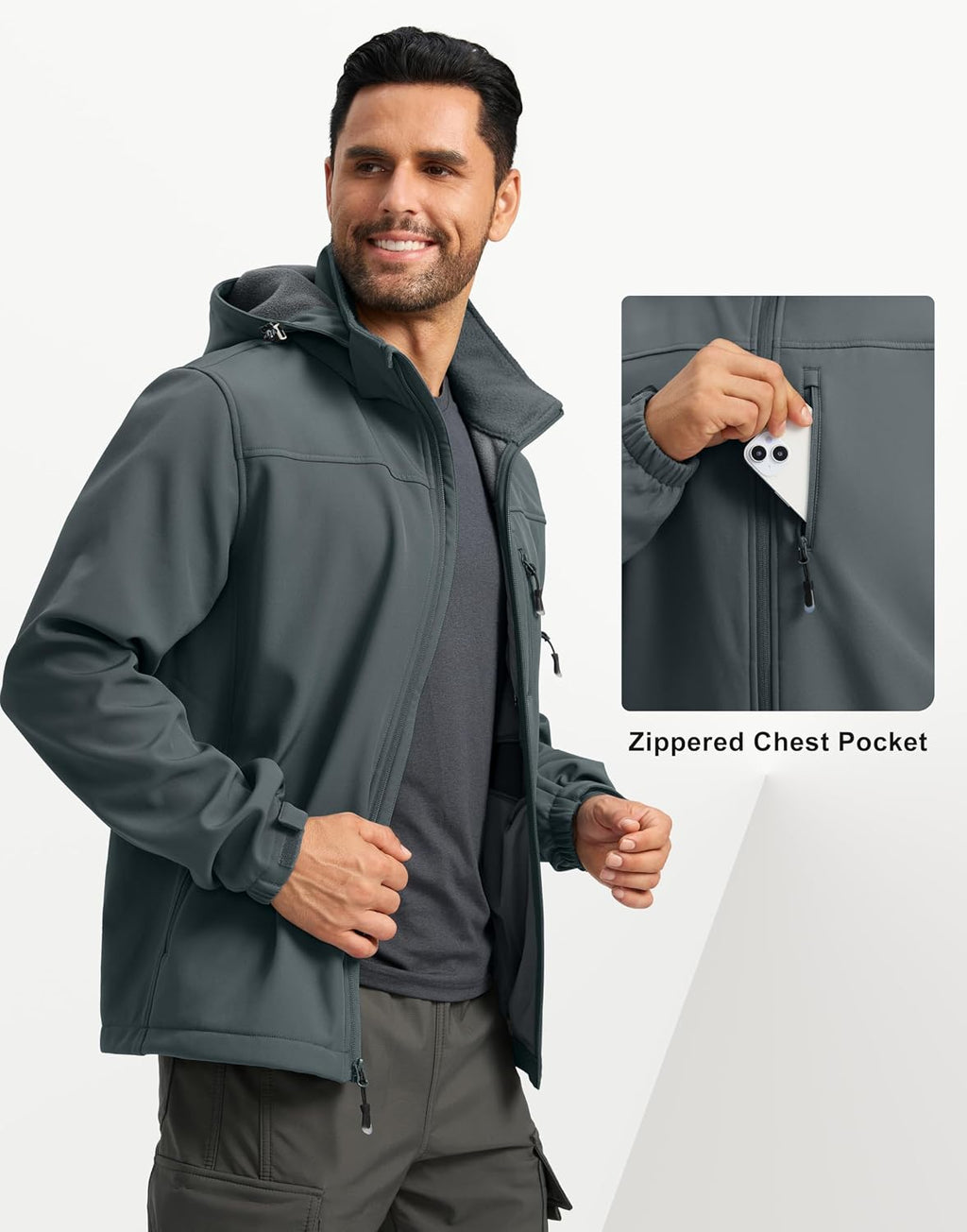 Pudolla Men's Softshell Jacket Hooded Fleece Lined Coats for Outdoor Work