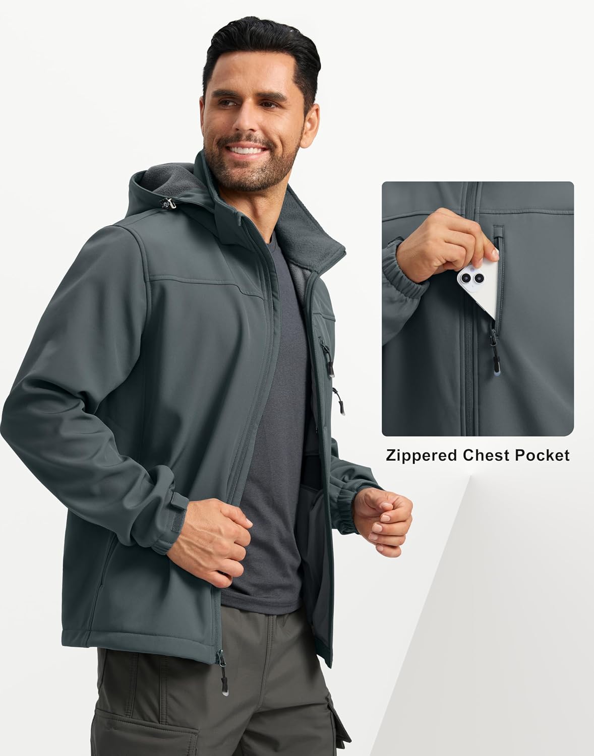 Pudolla Men's Softshell Jacket Hooded Fleece Lined Coats for Outdoor Work
