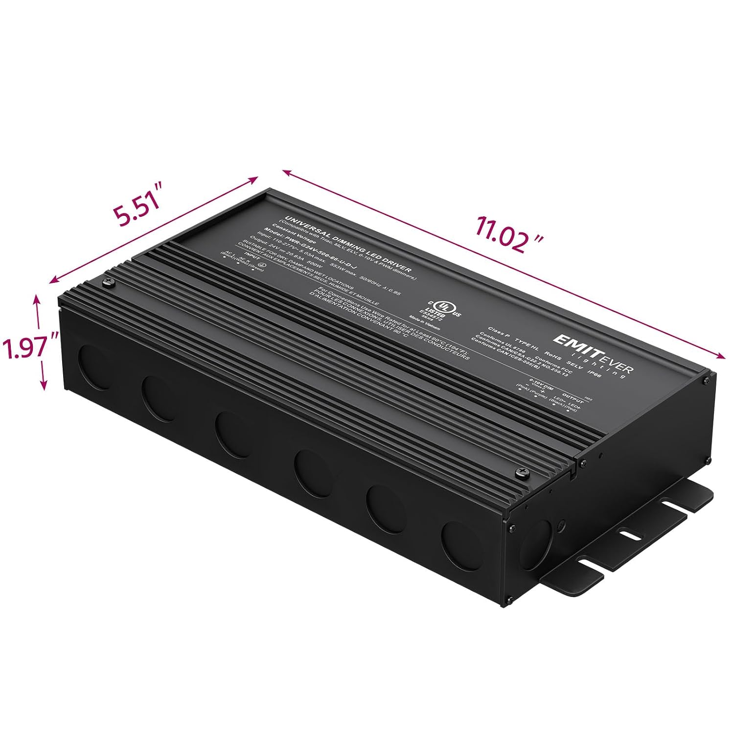 EMITEVER 500W 24V 5-in-1 Dimmable LED Driver,AC 110-277V to DC Transformer