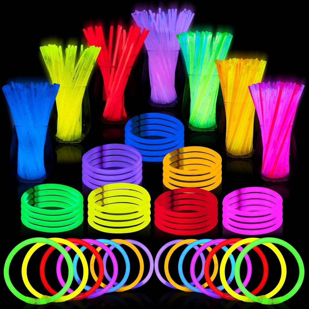 JOYIN 200 Pcs 8" Glow sticks Bulk Party Favors Pack, Neon Glow in the Dark Party Supplies, Light Up Necklaces and Bracelets with Connectors, Easter, Football, Birthday Decorations