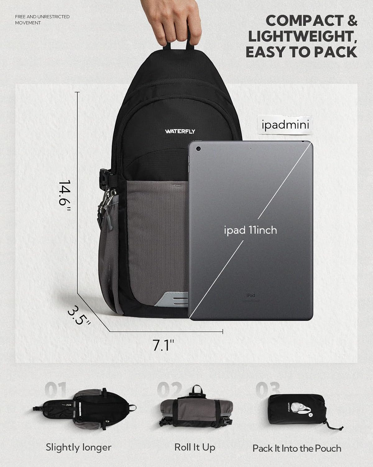WATERFLY Packable Sling Bag RFID Travel Crossbody Backpack for Women Men