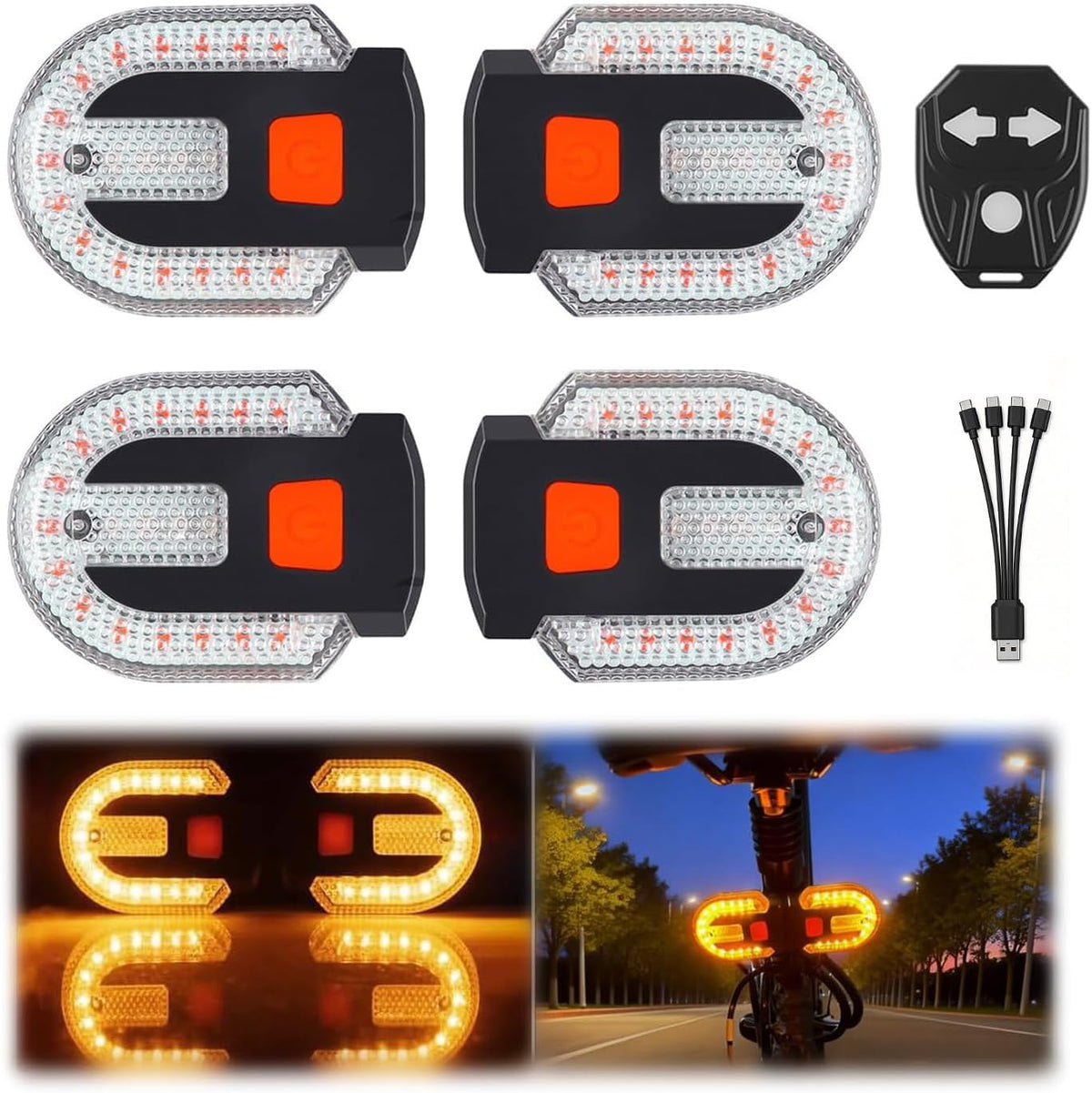 Bike Tail Lights with Turn Signals, Wireless Remote Control USB Charging Bike Rear Light, Waterproof Split/Integrated Bicycle Lights, 5 Modes Safety Warning Turn Signals Light for Night Riding