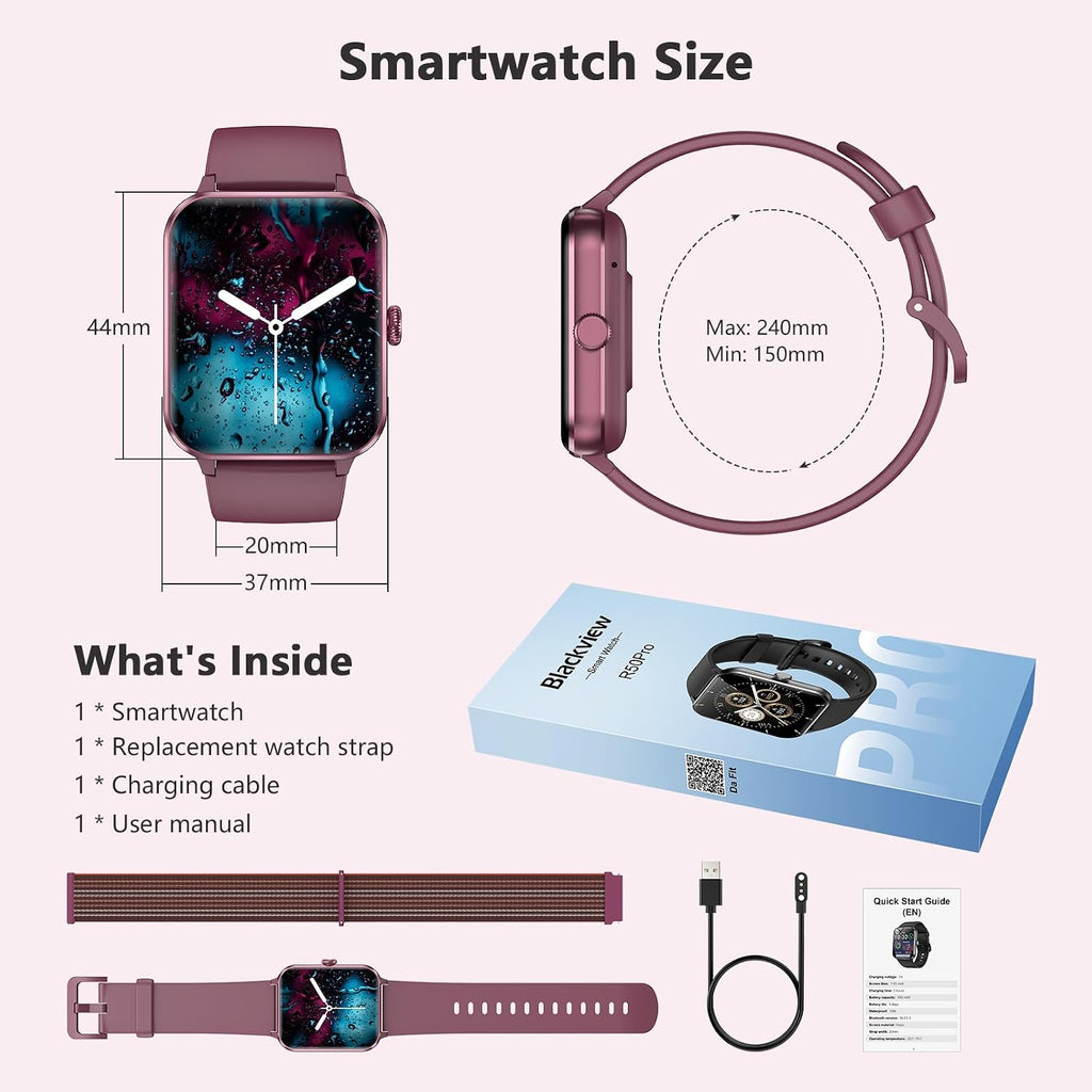 Blackview 2026 Fitness Tracker (Answer/Make Calls), Smart Watch for Men and Women with Heart Rate/SpO2/Sleep Monitor/2 Straps, 100+ Sports Modes, IP68 Waterproof Activity Tracker for Android/iPhone