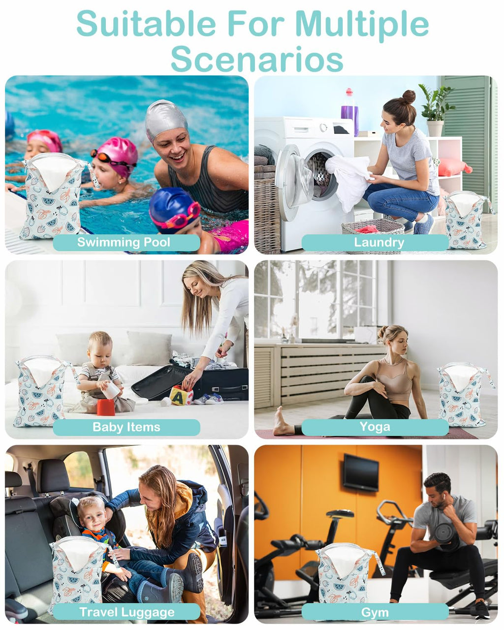 ALVA ALVABABY 2pcs Waterproof Wet Dry Bags,Reusable with Two Zippered Pockets,Baby Cloth Diaper,Travel,Beach,Pool,Daycare,Soiled Baby Items,Yoga Gym Bag,Swimsuits or Wet Clothes 2LW04