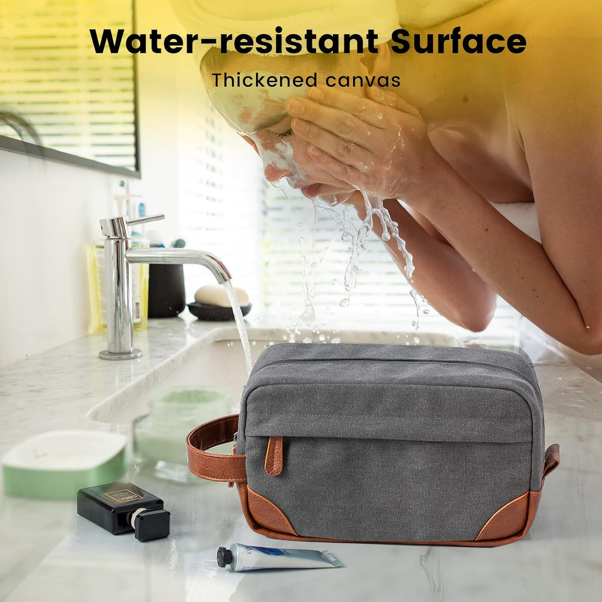 Vorspack Canvas Travel Toiletry Bag for Men, Medium, Light Grey