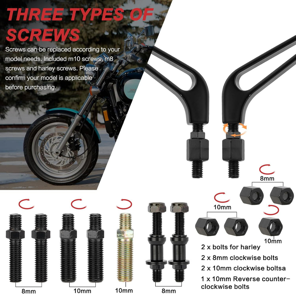 Motorcycle Rectangle Rearview Mirrors 8mm 10mm for Harley Touring