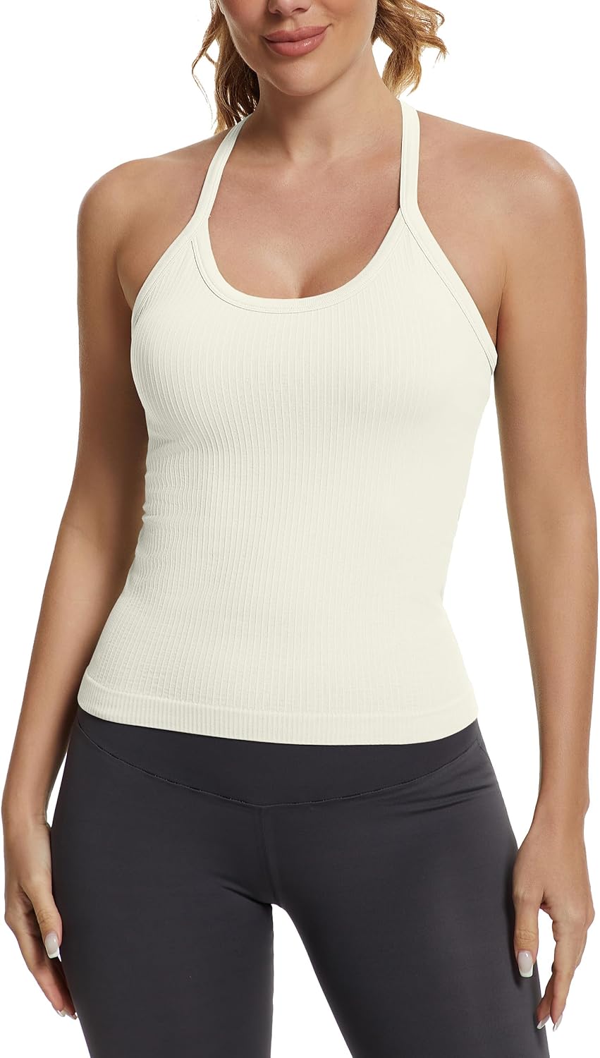 MathCat Seamless Workout Tank Tops with Built in Bra