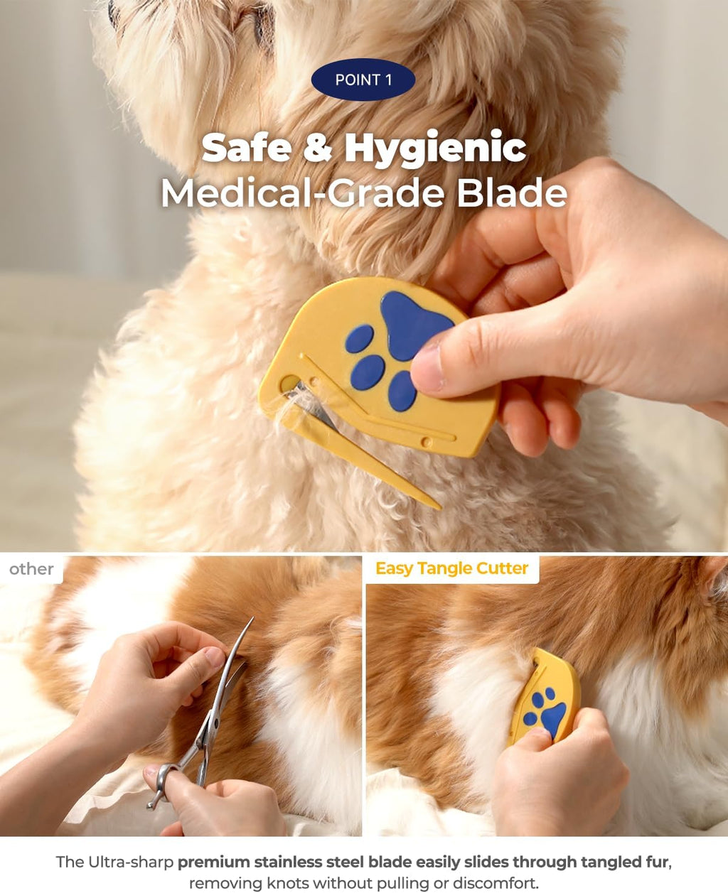PETHROOM Easy Tangle Cutter for Dogs & Cats, Professional Dematting Tool