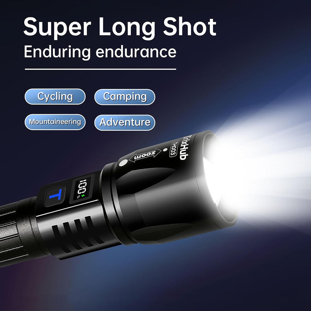 TrixHub Rechargeable Flashlights High Lumens 2Pack, 5Mode Flash Light with LCD Digital Display, Super Bright Adjustable Tactical Flashlight, High Powered LED Handheld Flashlight for Home