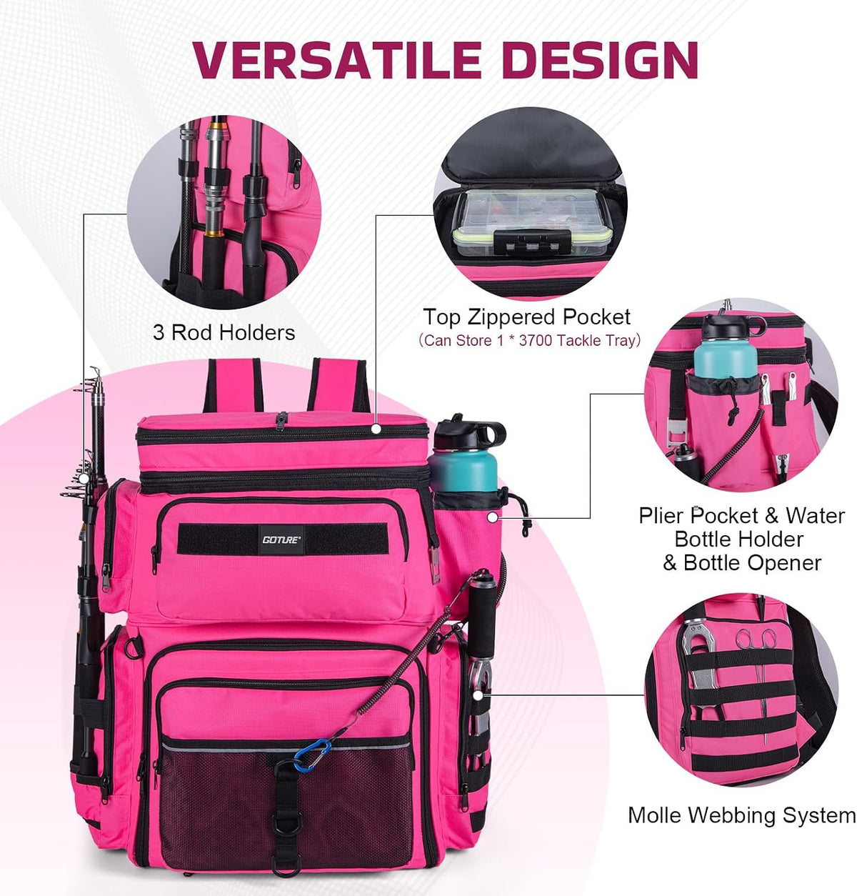 Goture Fishing Backpack with Cooler,77L Large Tackle Backpack &Rod Holders