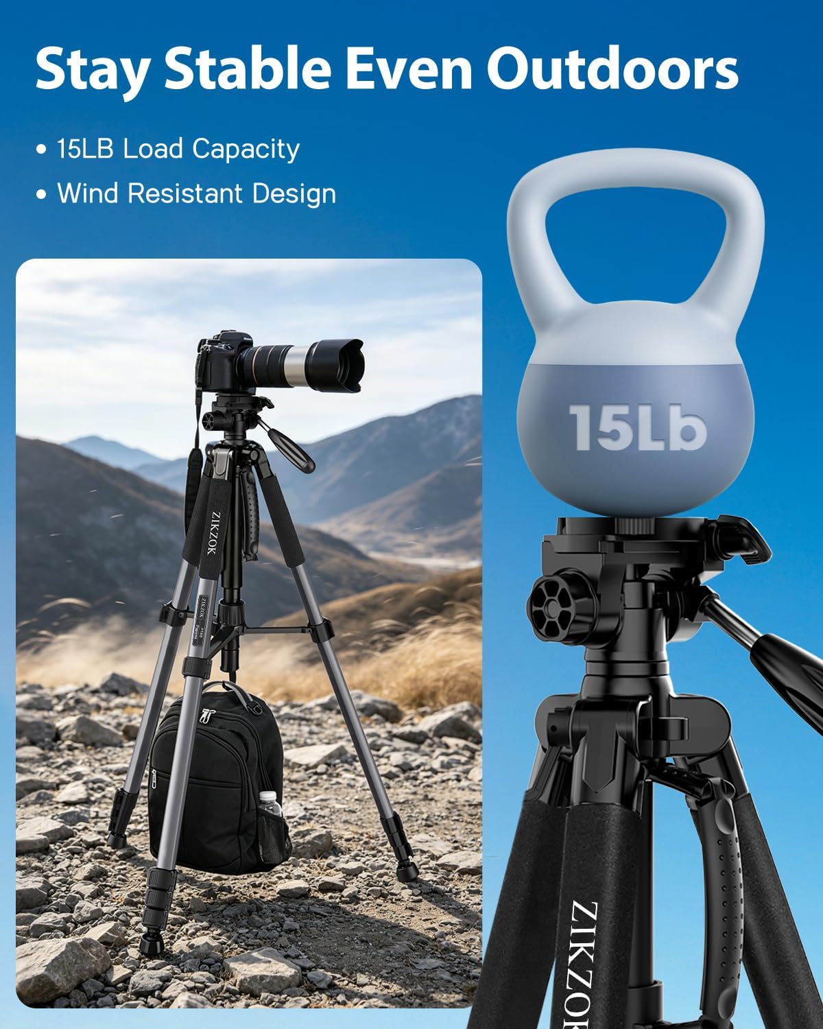75" Camera Tripod Stand, Heavy Duty with Remote for DSLR iPad iPhone