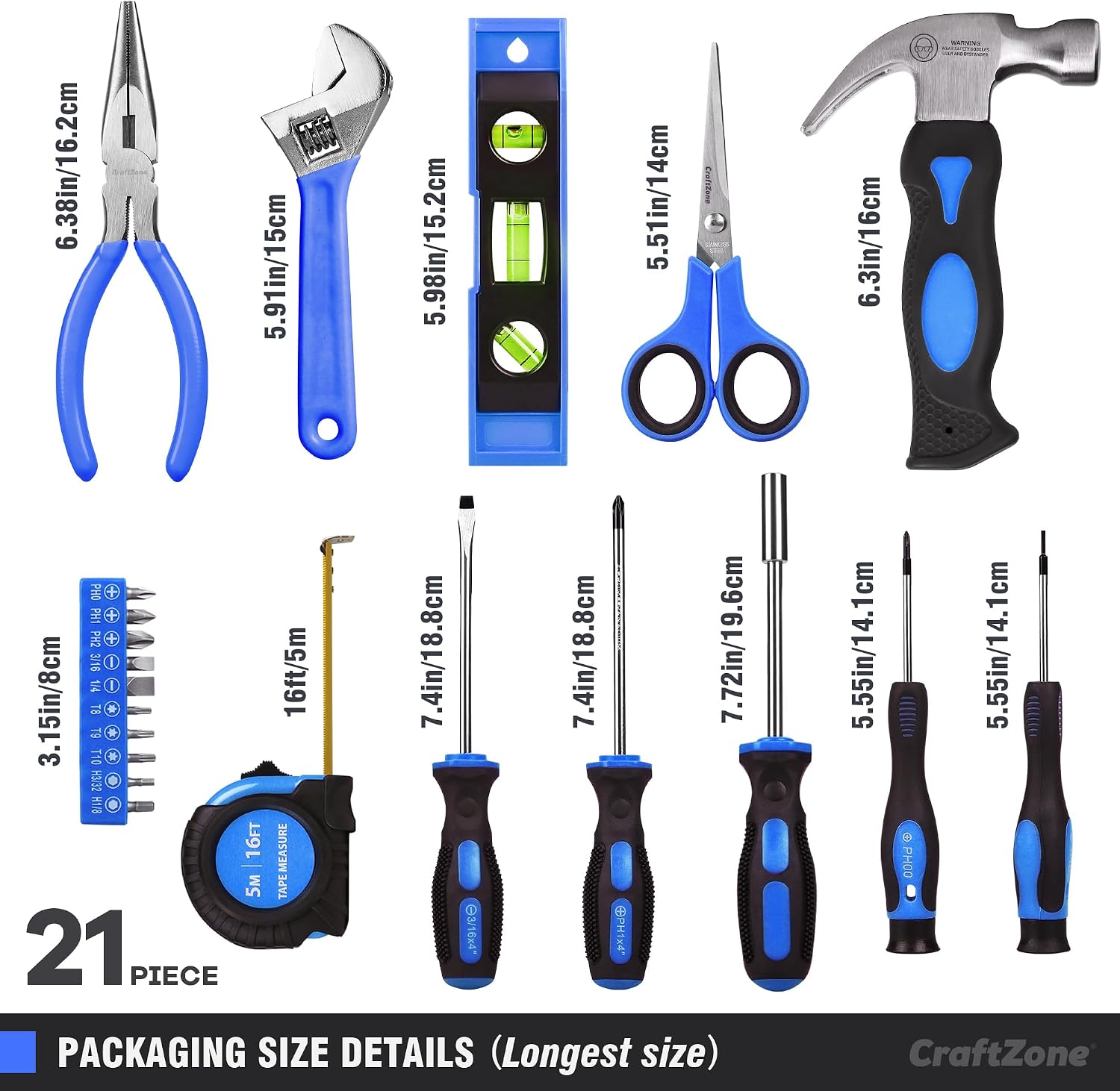 Blue Tool Set | Tool Bag with Shoulder Strap|Basic Tool Kit | 21-Piece Basic Household Hand Tool Kit | Home Repair Tool Set Bag for Dorm|Office|DIY|Desk|Apartment