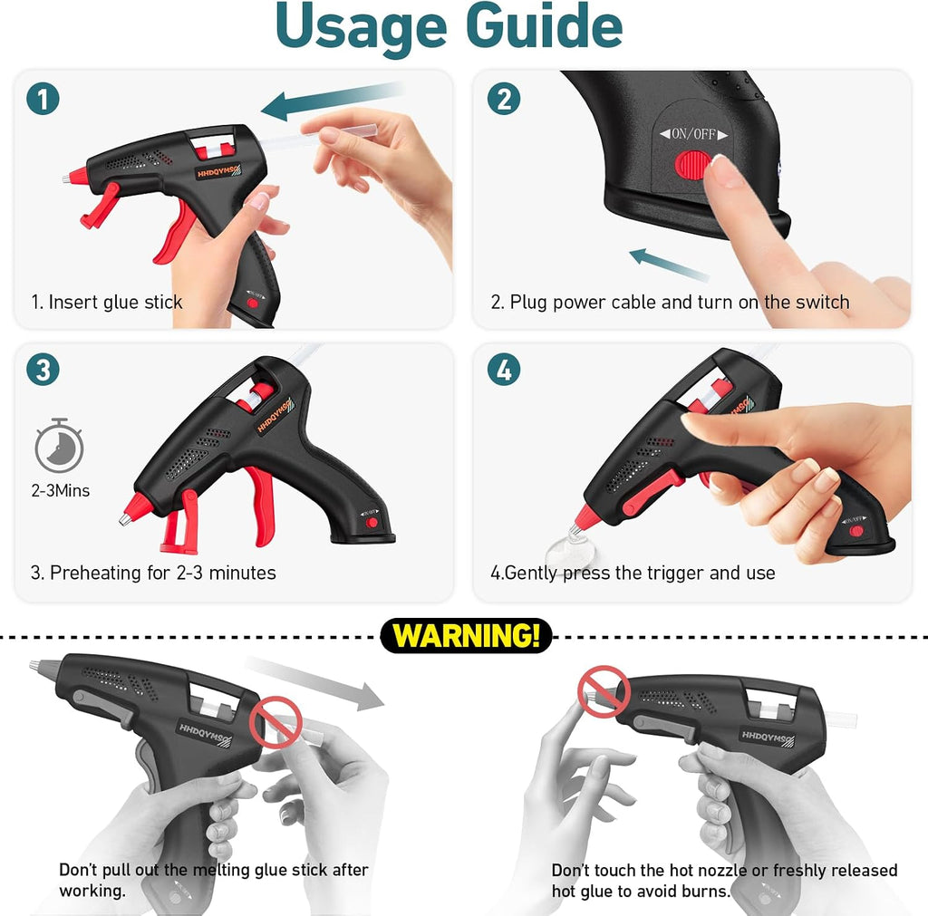 Cordless Hot Glue Gun, 20W Hot Glue Gun with 30PCS Premium Glue Sticks & 1m USB-C Cable, 2000mAh Built-in Battery Suitable for School Craft, Home Repair, DIY (Cordless) (Black)
