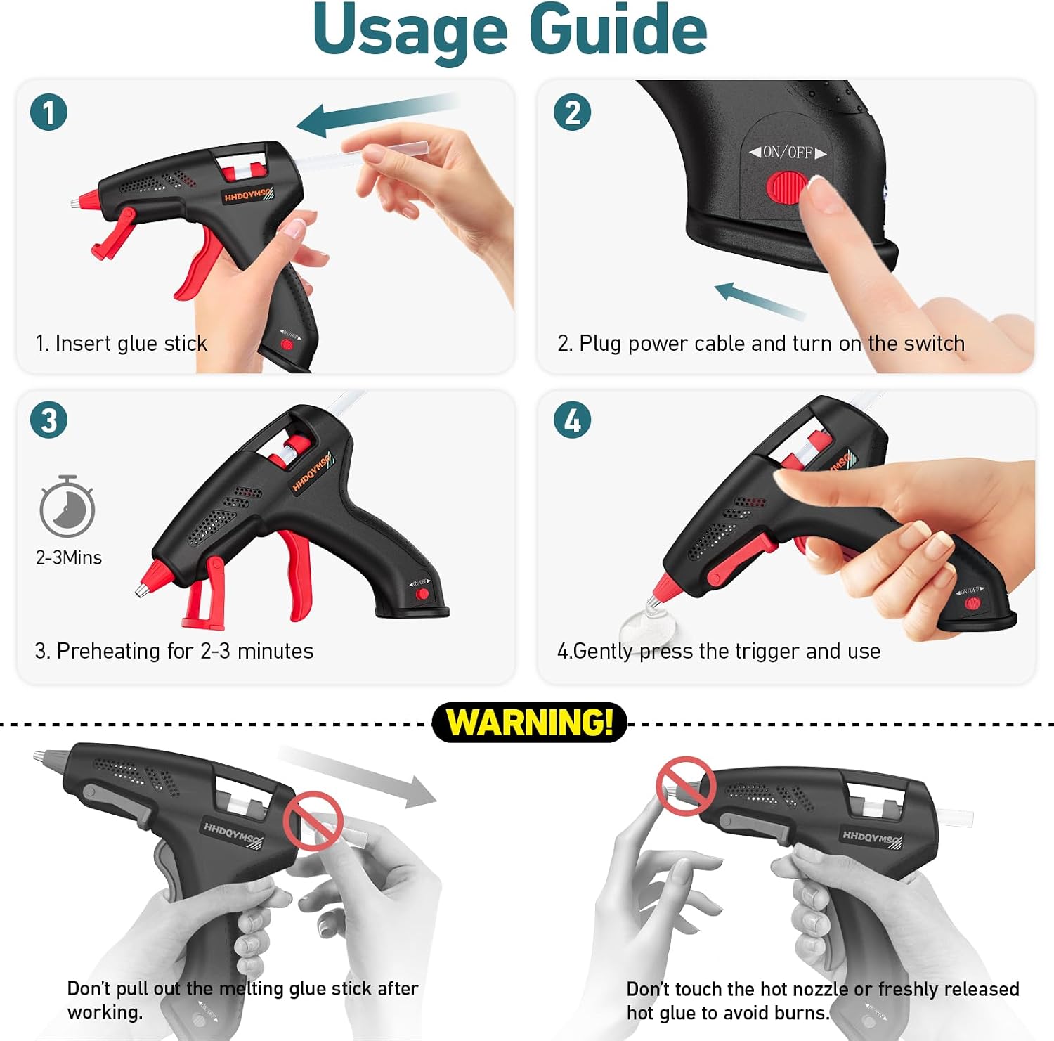 Cordless Hot Glue Gun, 20W Hot Glue Gun with 30PCS Premium Glue Sticks & 1m USB-C Cable, 2000mAh Built-in Battery Suitable for School Craft, Home Repair, DIY (Cordless) (Black)