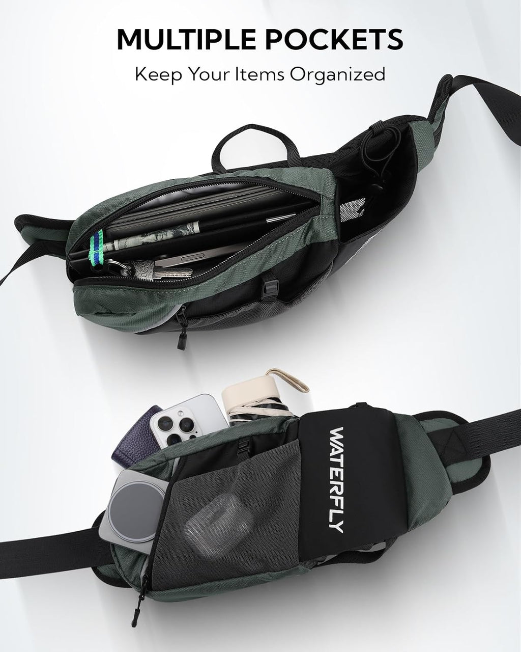 WATERFLY Water Bottle Fanny Pack, Hiking Hydration Belt for Women Men