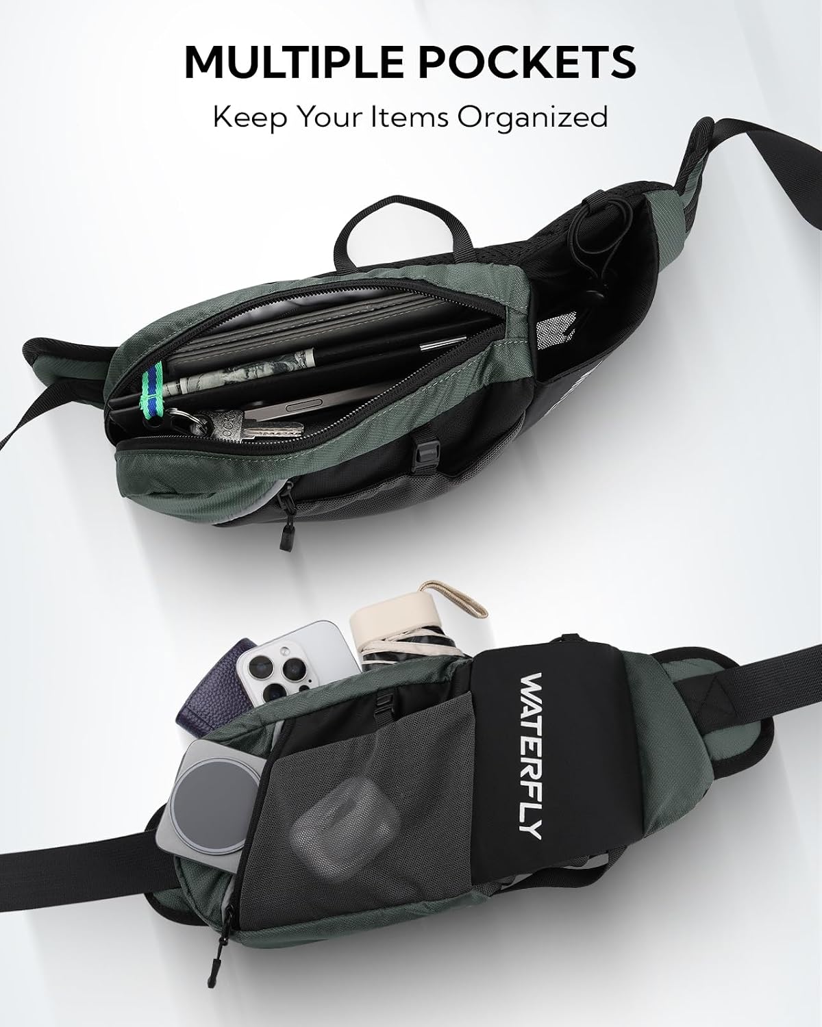 WATERFLY Water Bottle Fanny Pack, Hiking Hydration Belt for Women Men