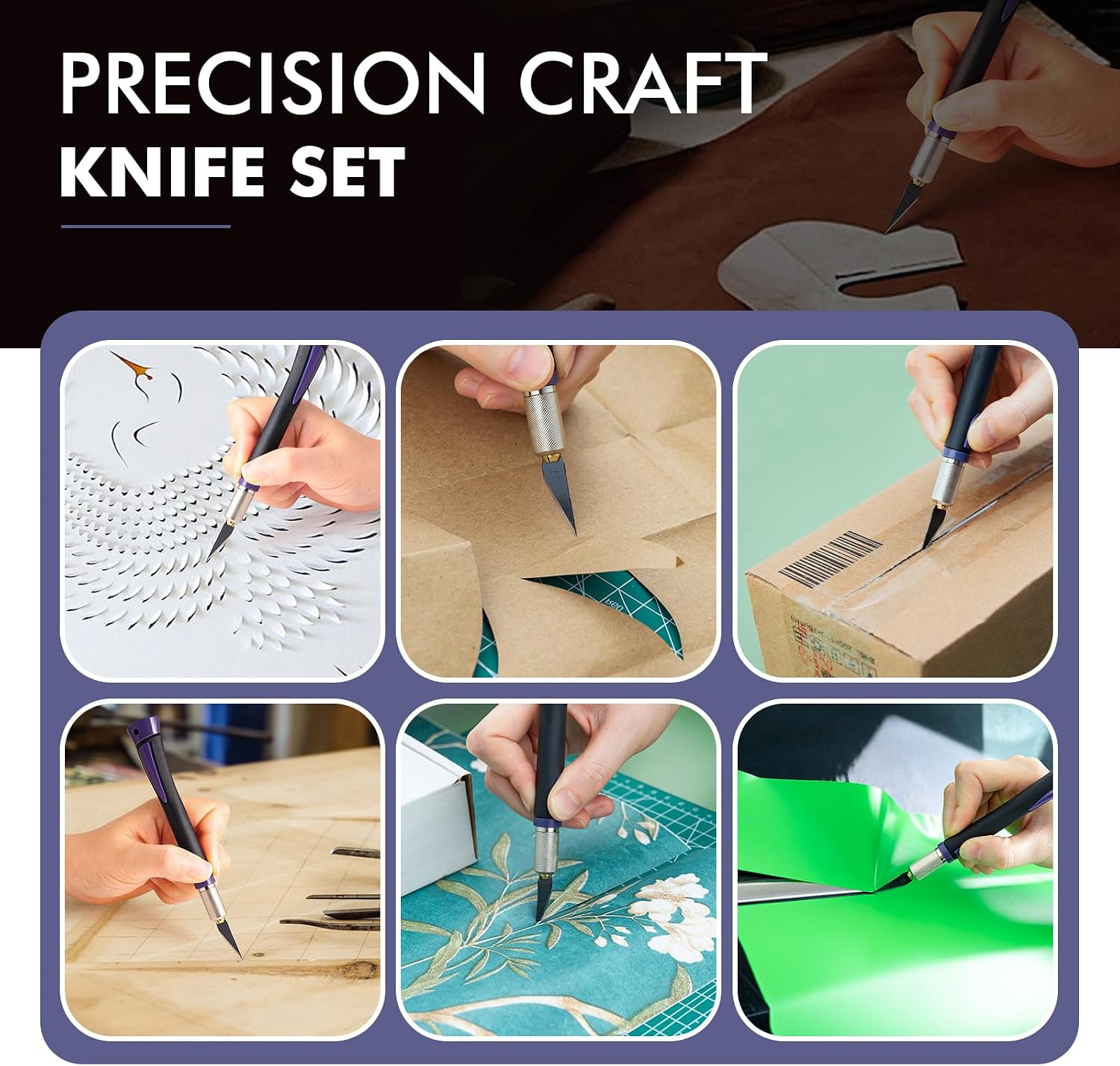 FOSHIO Precision Exacto Knife Set, 2 Pack Craft Knife with Extra 20 Exacto Blades, Hobby Knife Set with Protective Cover Rubber Handle for Crafts, Arts, Stencil, Modeling, Trimming, Carving (Purple)